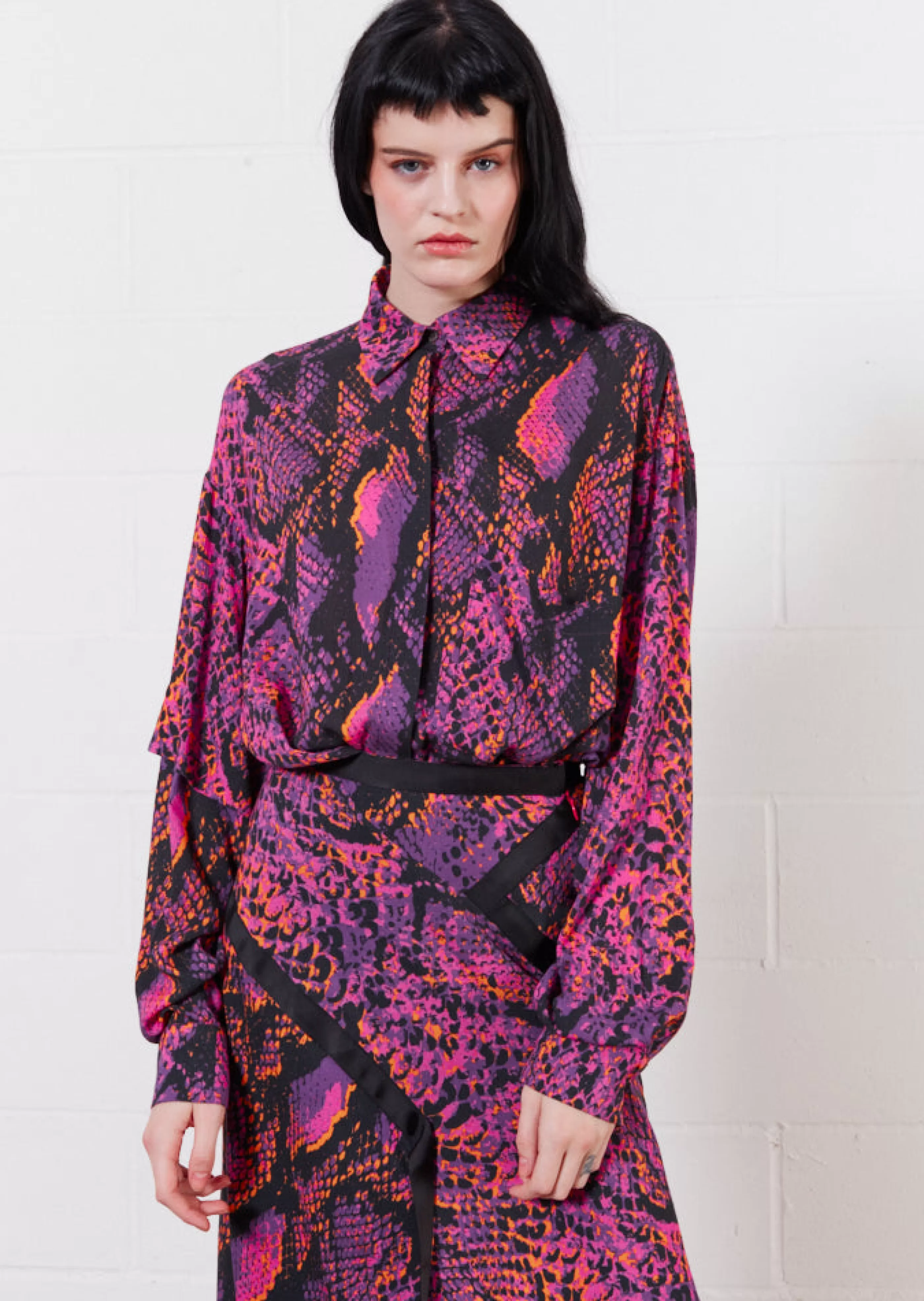 Best Sale Asymmetric Double Snake Print Viscose Shirt (Pink) | Tops & T-shirts | Tops & T-shirts