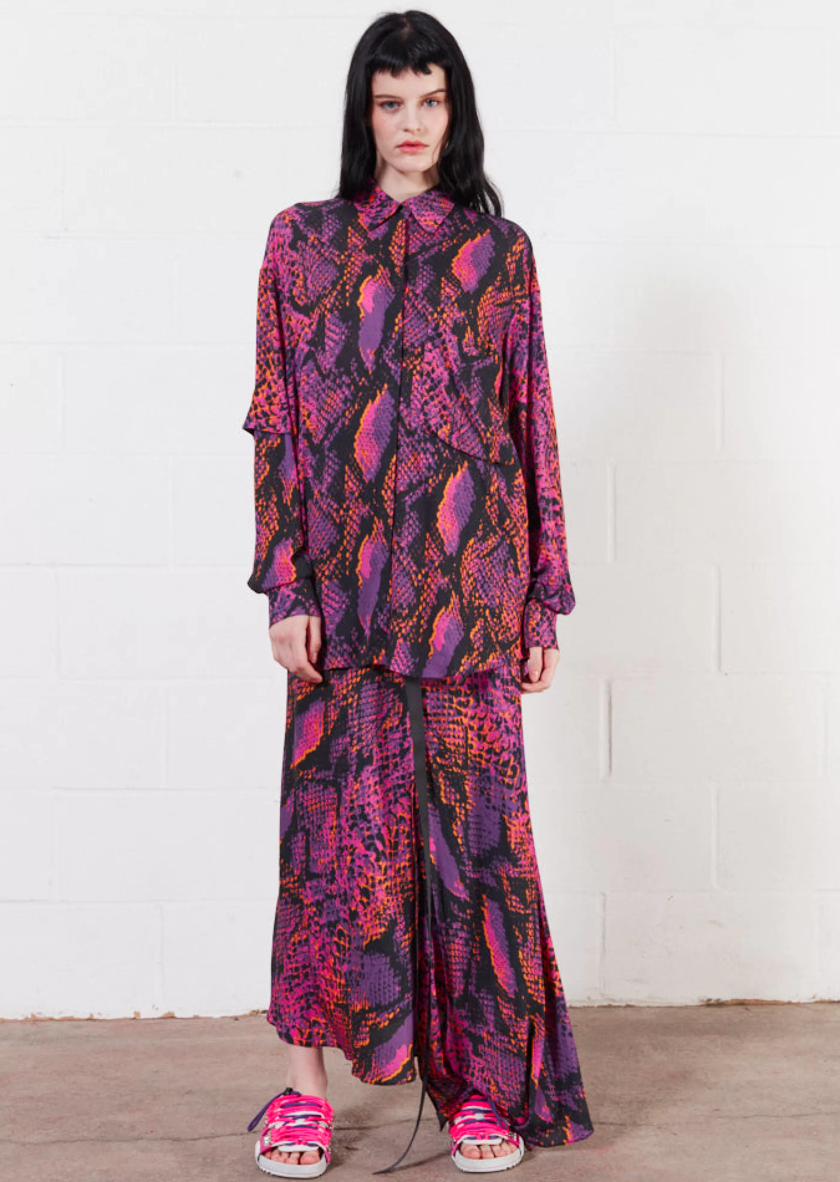 Best Sale Asymmetric Double Snake Print Viscose Shirt (Pink) | Tops & T-shirts | Tops & T-shirts