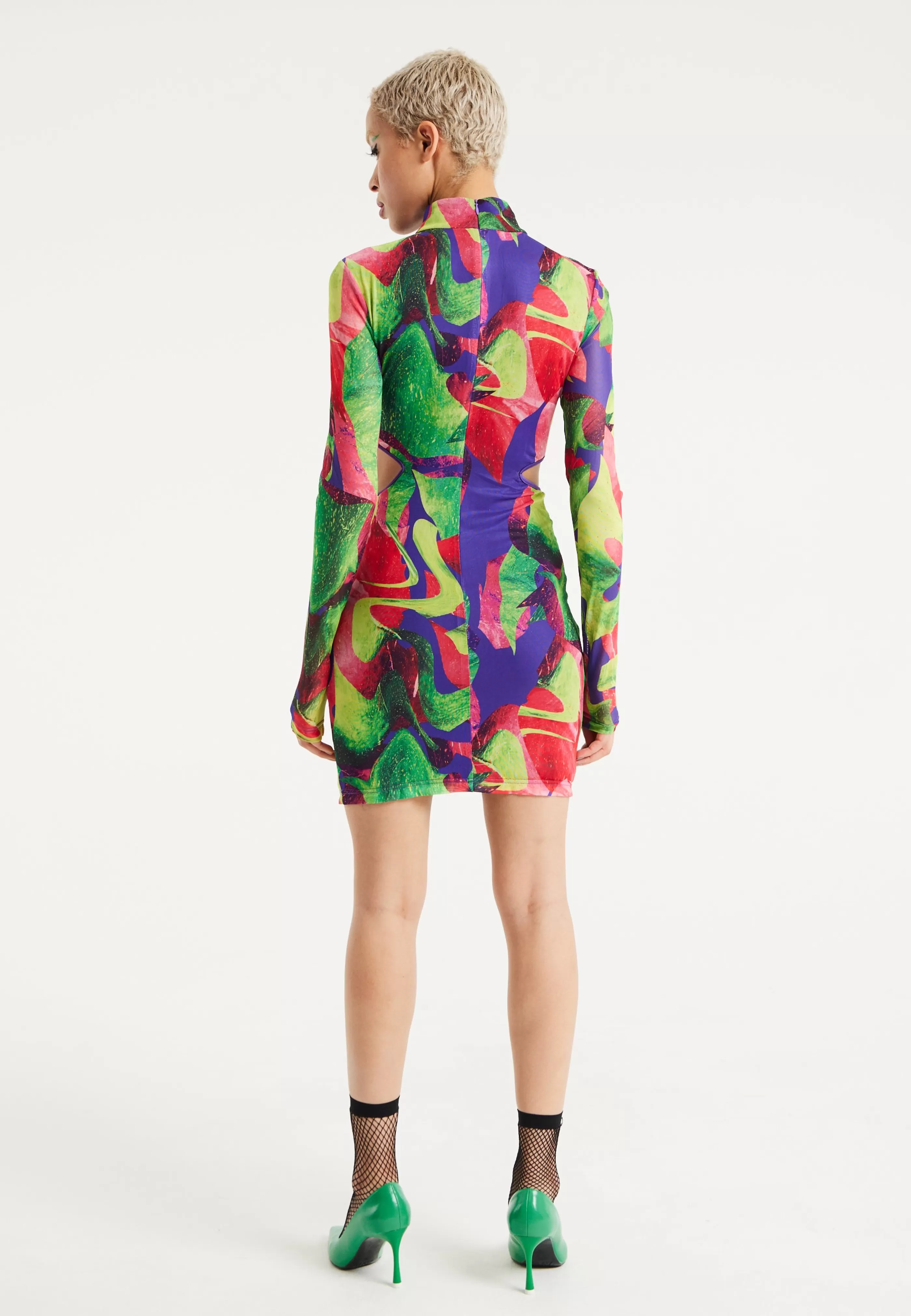 Shop Abstract Multicolour Print Mini Dress With Cut Out De Dresses | Dresses