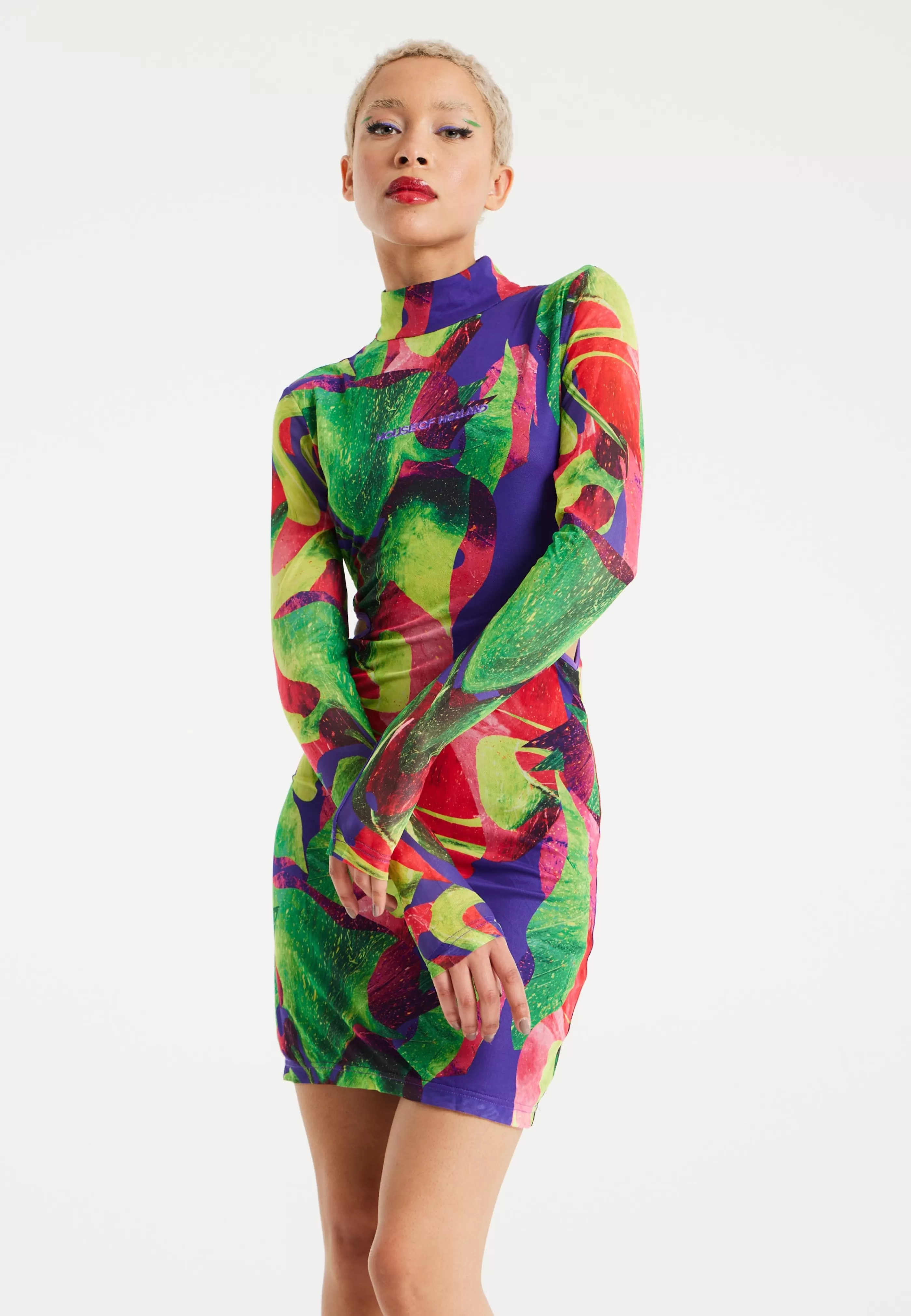 Shop Abstract Multicolour Print Mini Dress With Cut Out De Dresses | Dresses