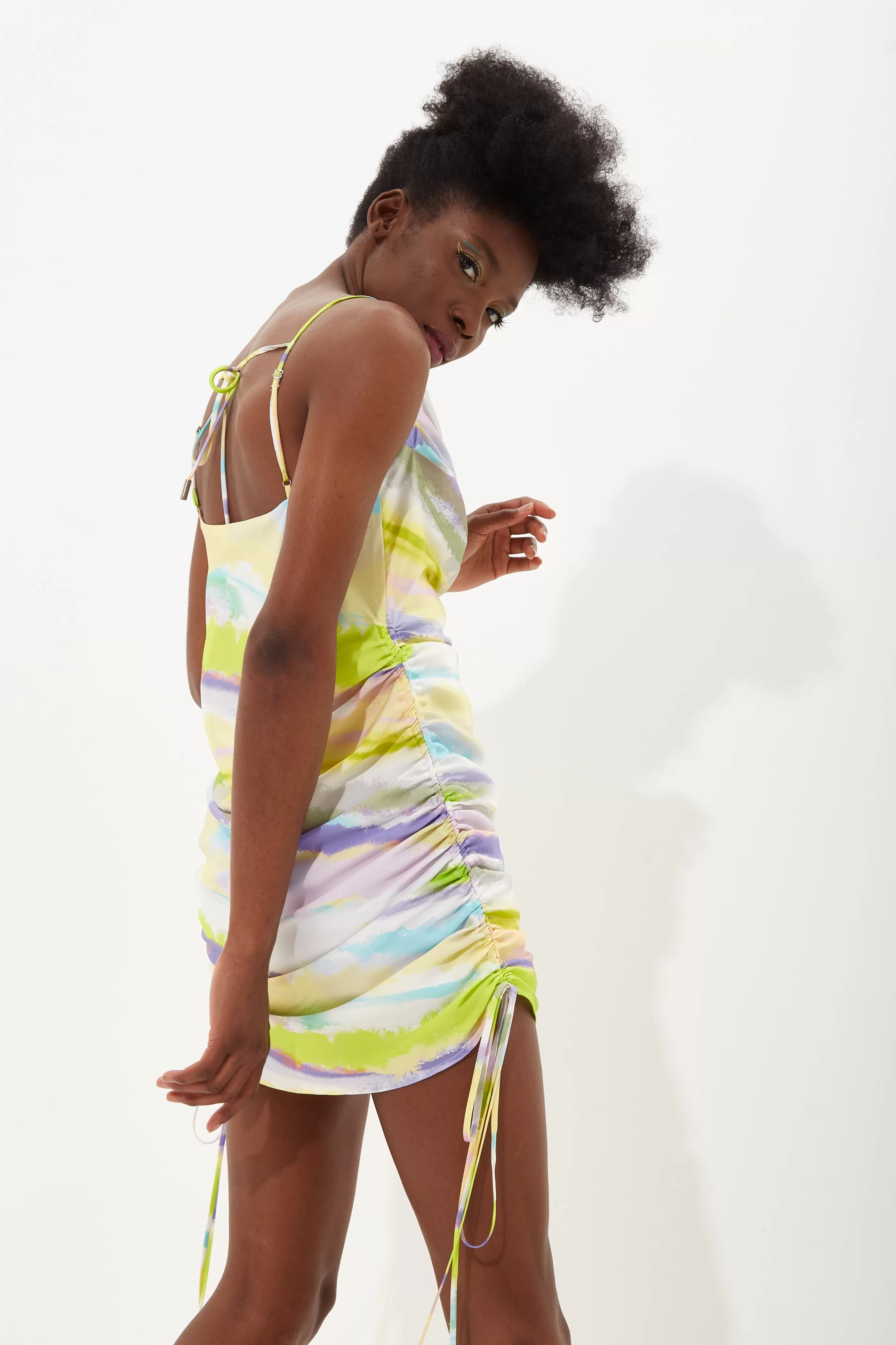 Cheap Abstract Pastel Cowl Neck Mini Dress With Adjustable Dresses | Dresses