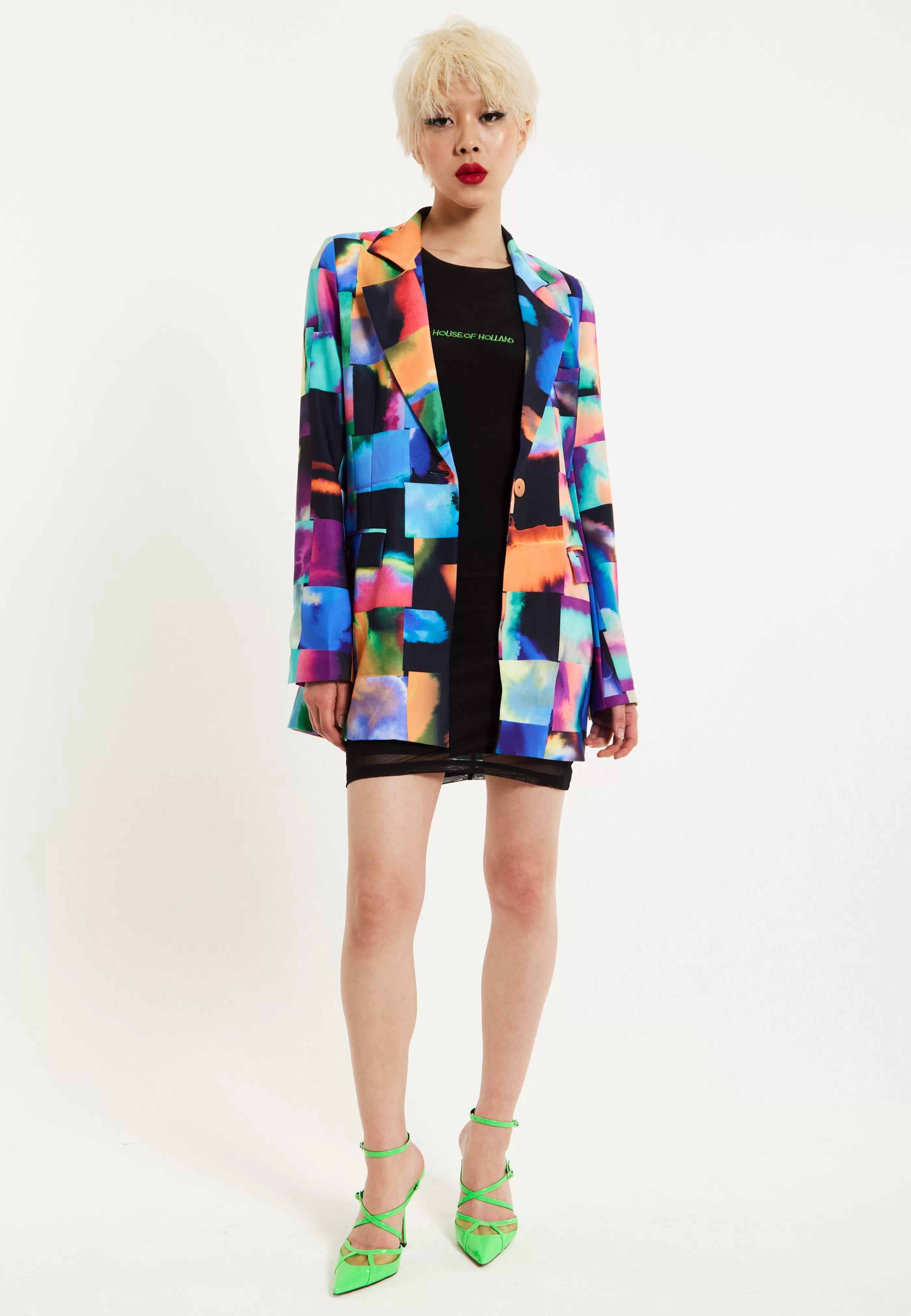 Cheap Abstract Patchwork Print Blazer Suits