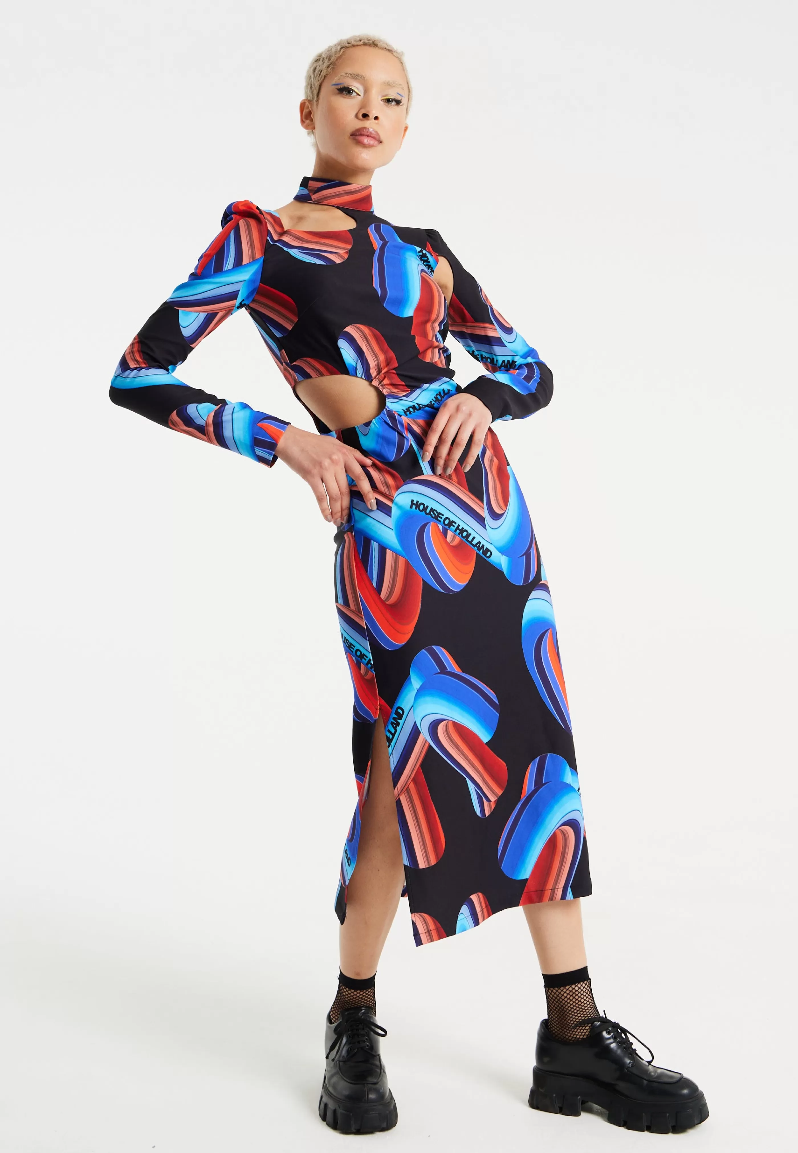 Sale Abstract Print Midi Dress With Front Cut Out Detail Dresses | Dresses