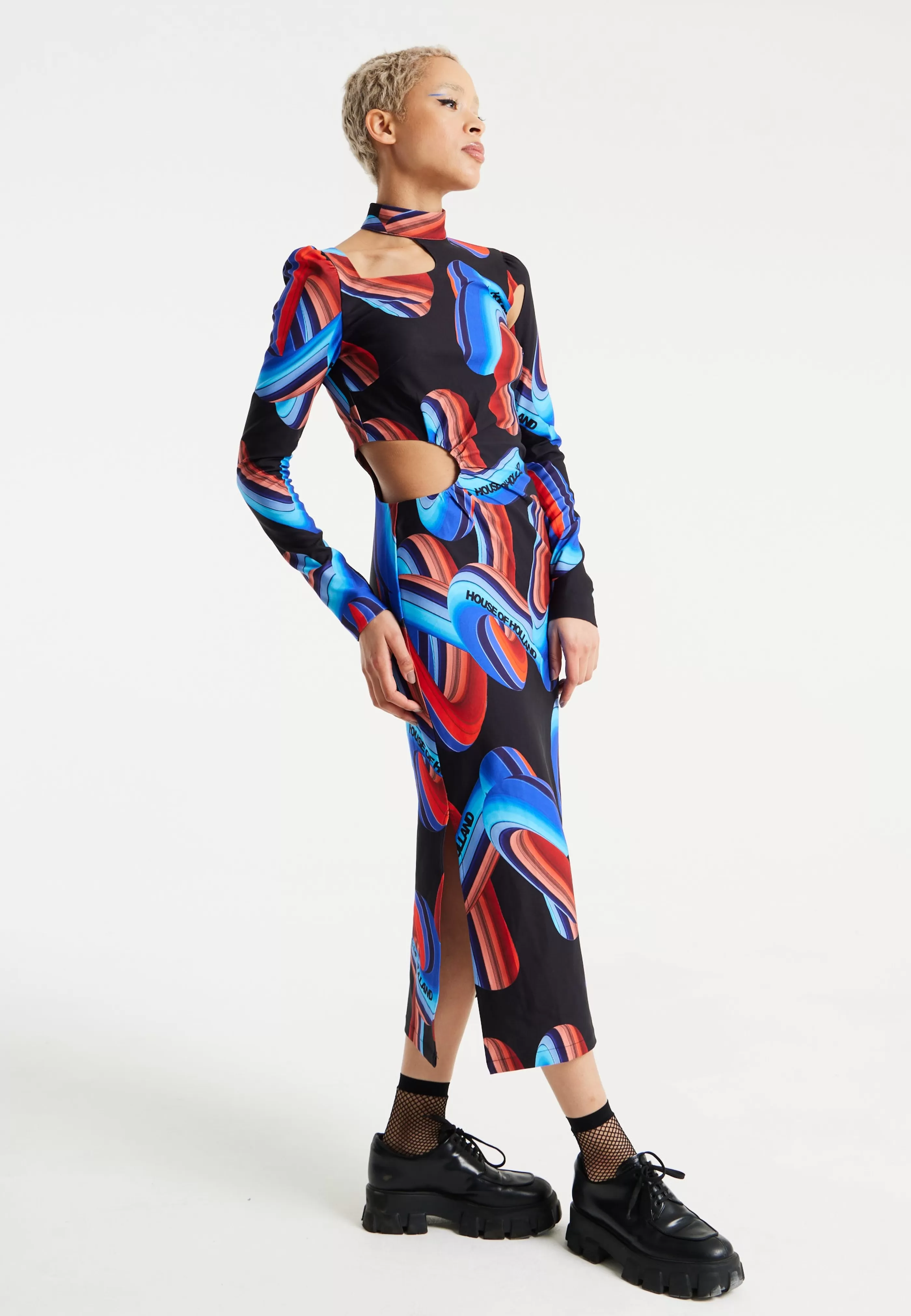 Sale Abstract Print Midi Dress With Front Cut Out Detail Dresses | Dresses