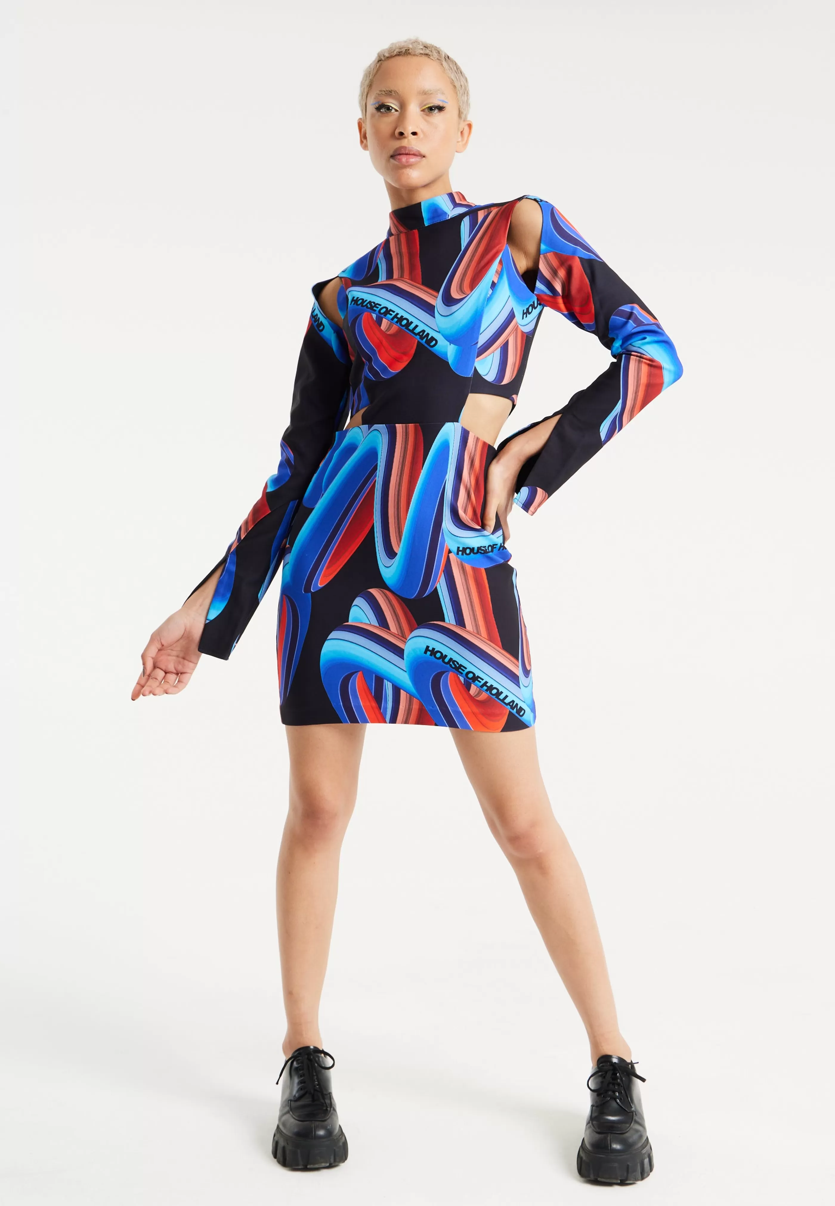Discount Abstract Print Mini Dress With Cut Out Details And Sl Dresses | Dresses