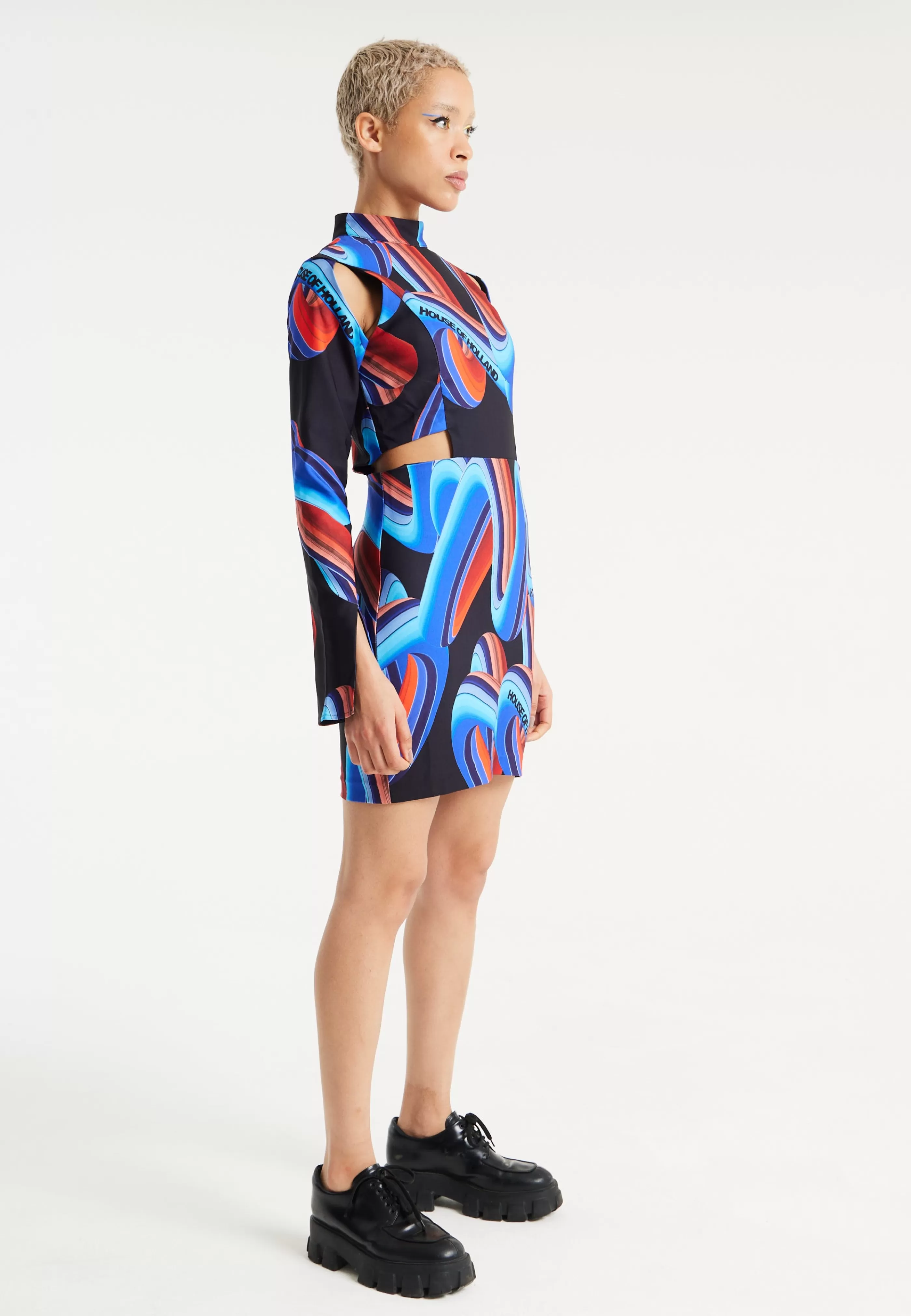 Discount Abstract Print Mini Dress With Cut Out Details And Sl Dresses | Dresses
