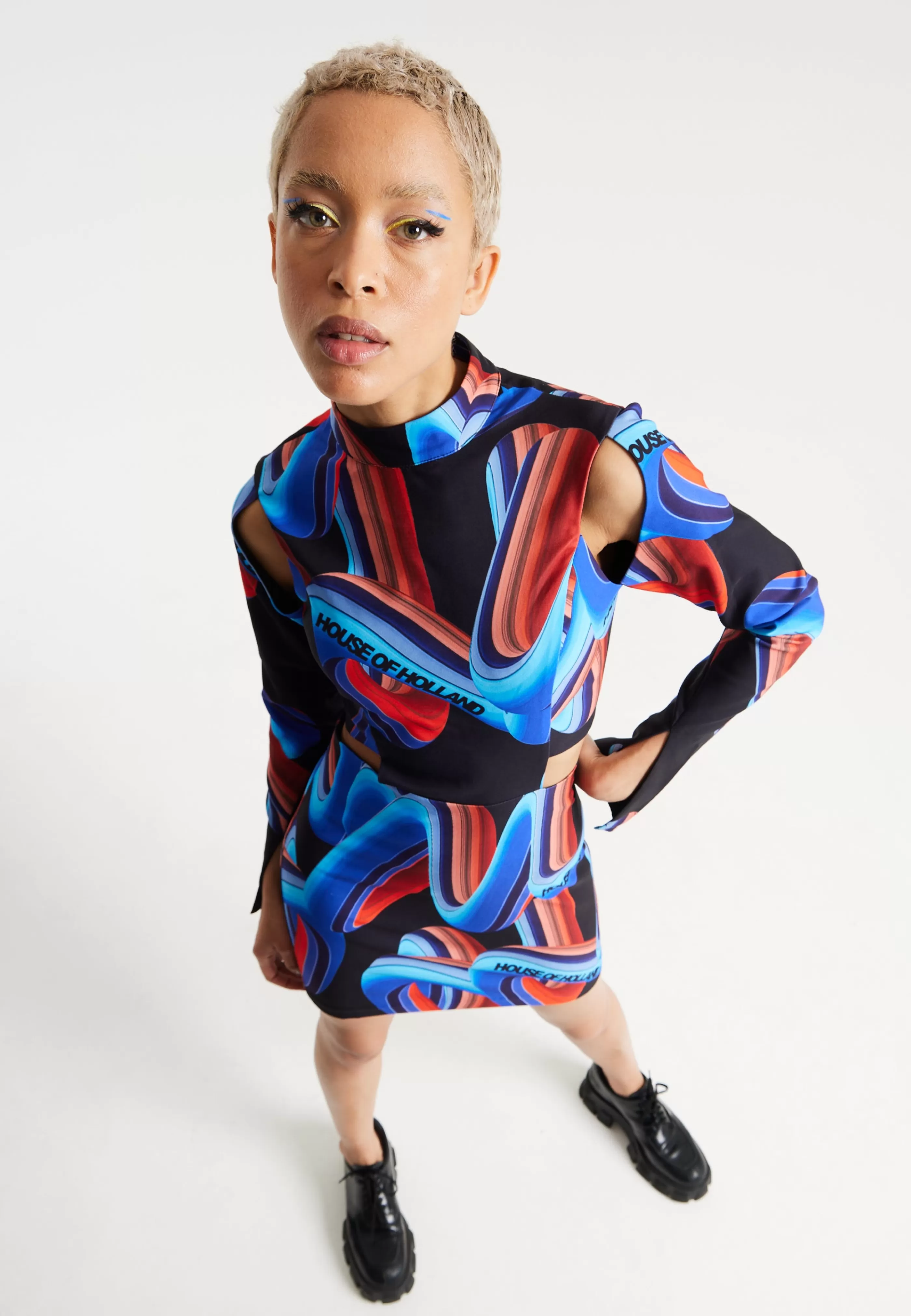 Discount Abstract Print Mini Dress With Cut Out Details And Sl Dresses | Dresses