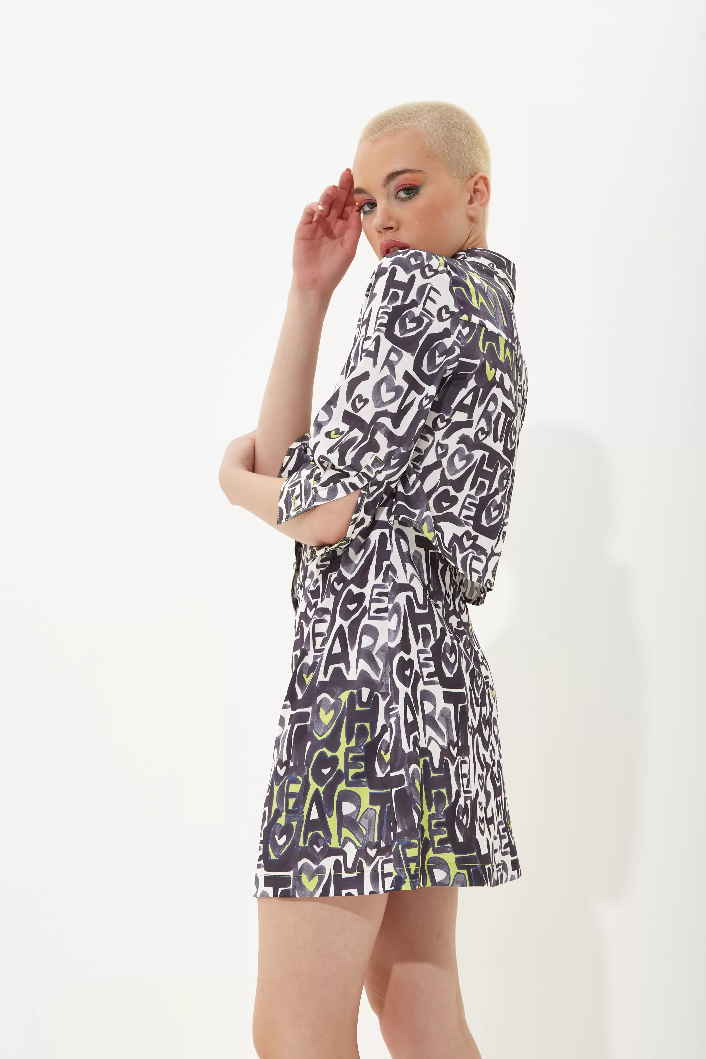 Fashion Abstract Print Mini Shirt Dress With An Opening On Th Dresses | Dresses