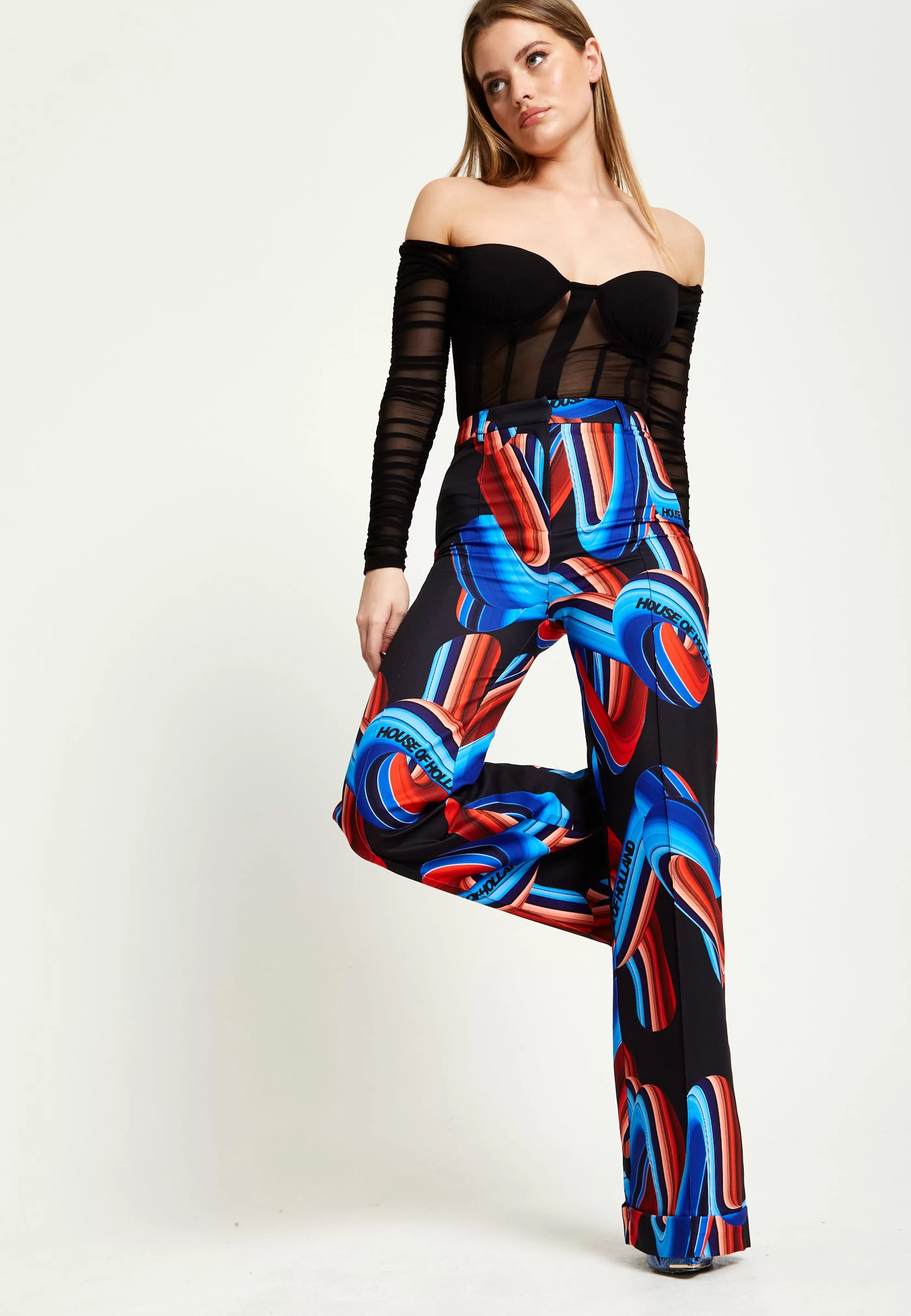 Flash Sale Abstract Print Trouser In Black, Red And Blue Suits | Skirts & Trousers