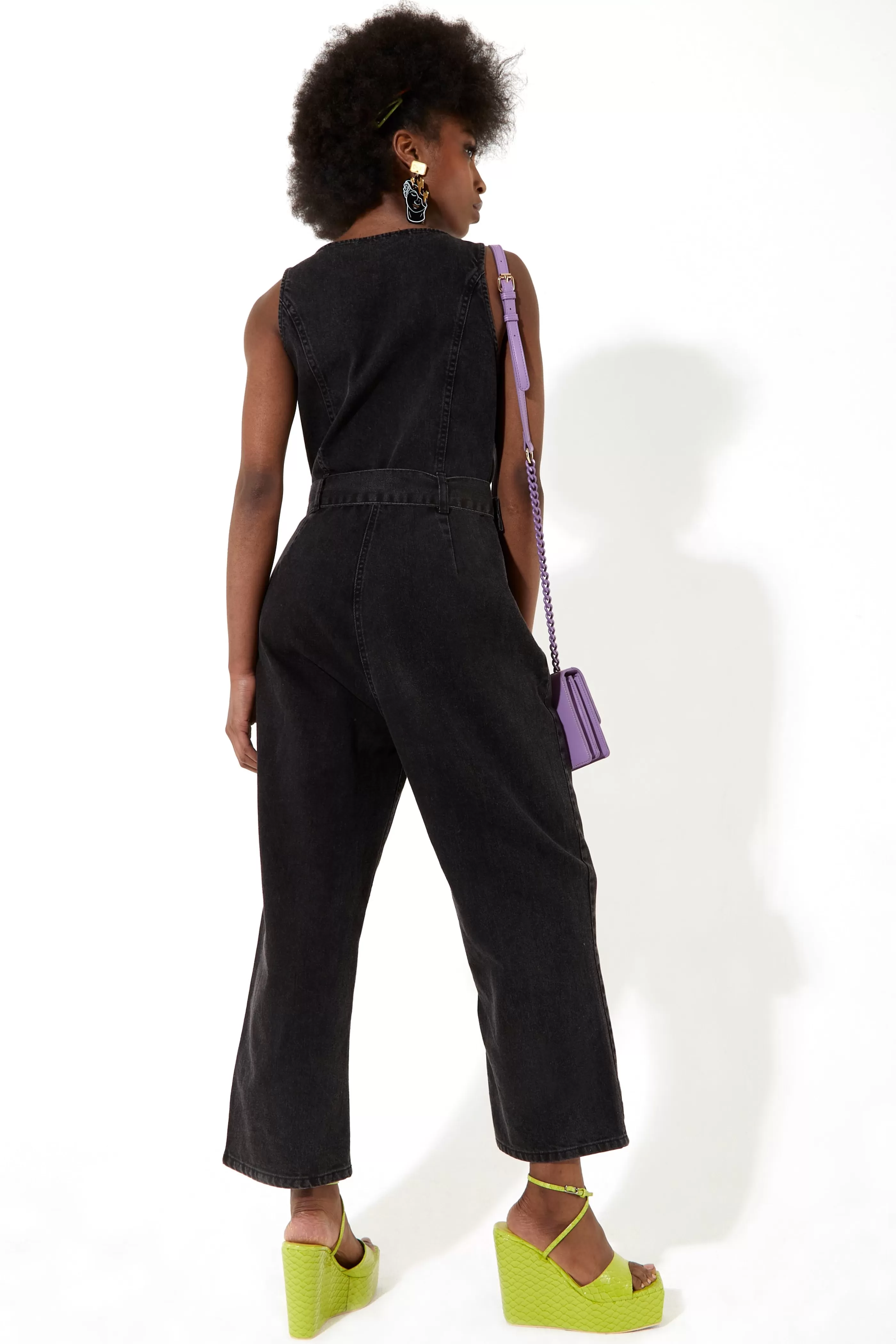 Online 90’s Look Denim Jumpsuit With A Belt And Tortoi Denim