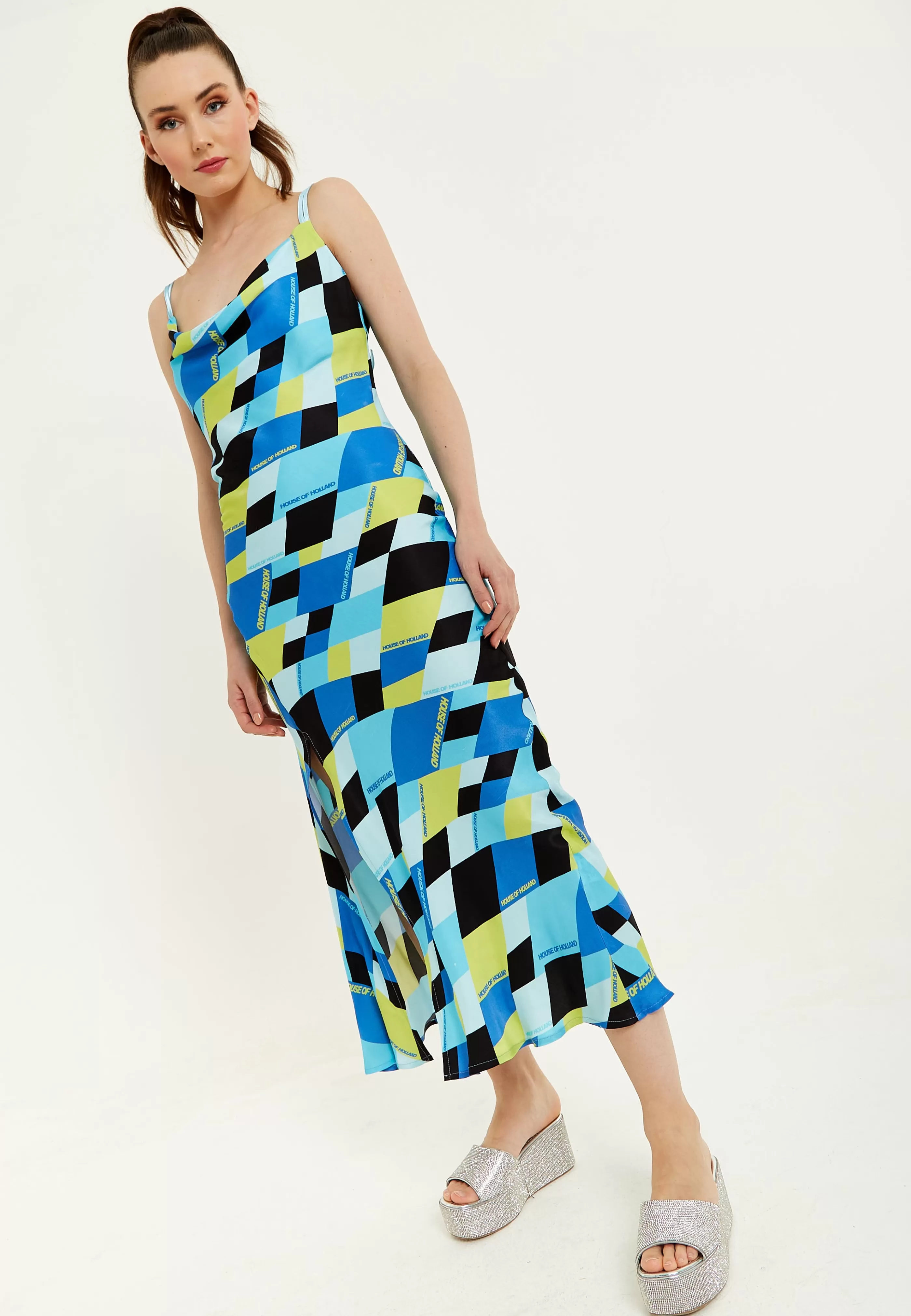 Outlet And Black Printed Midi Dress With Cowl Neck Dresses | Dresses