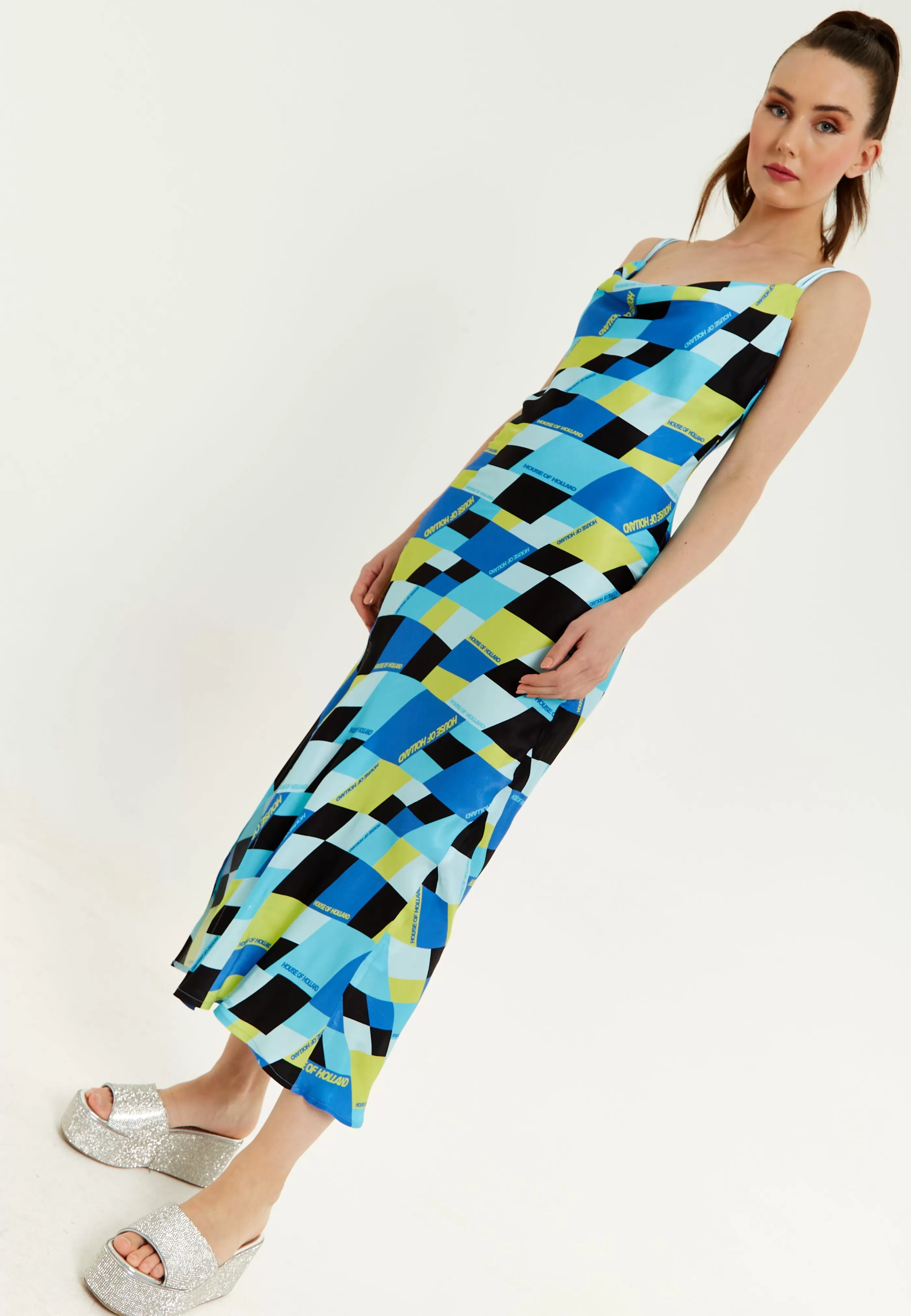 Outlet And Black Printed Midi Dress With Cowl Neck Dresses | Dresses