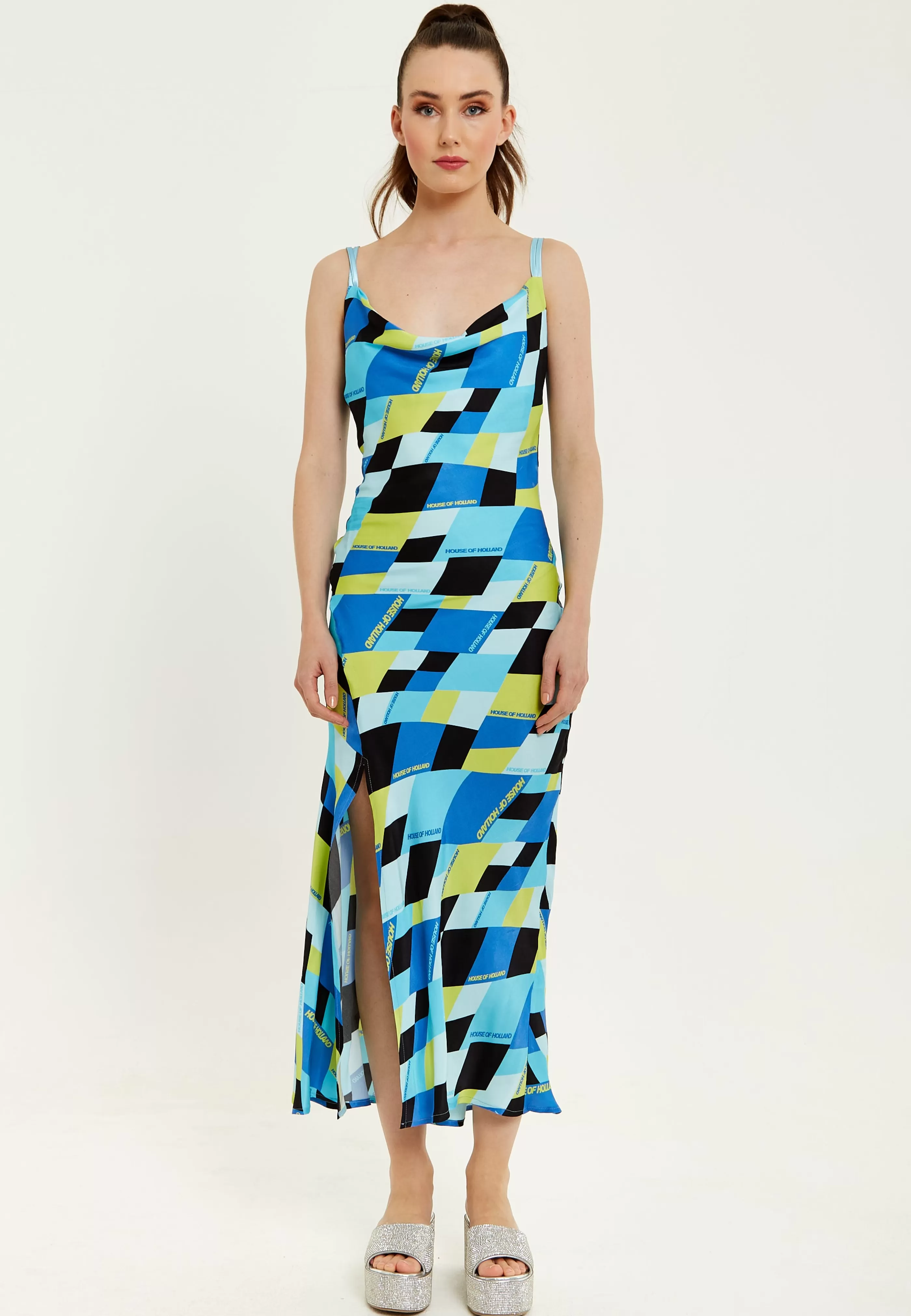 Outlet And Black Printed Midi Dress With Cowl Neck Dresses | Dresses