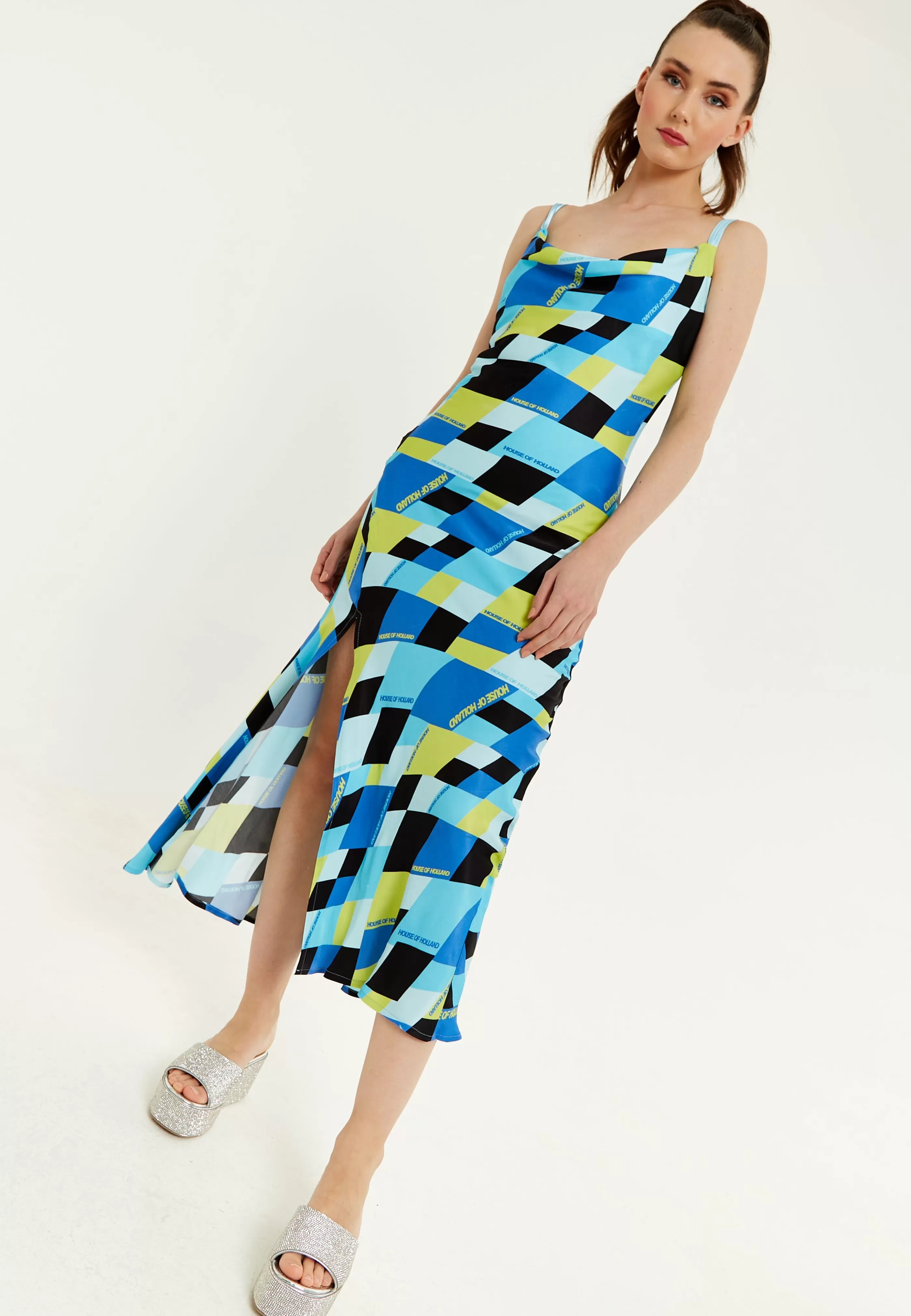 Outlet And Black Printed Midi Dress With Cowl Neck Dresses | Dresses