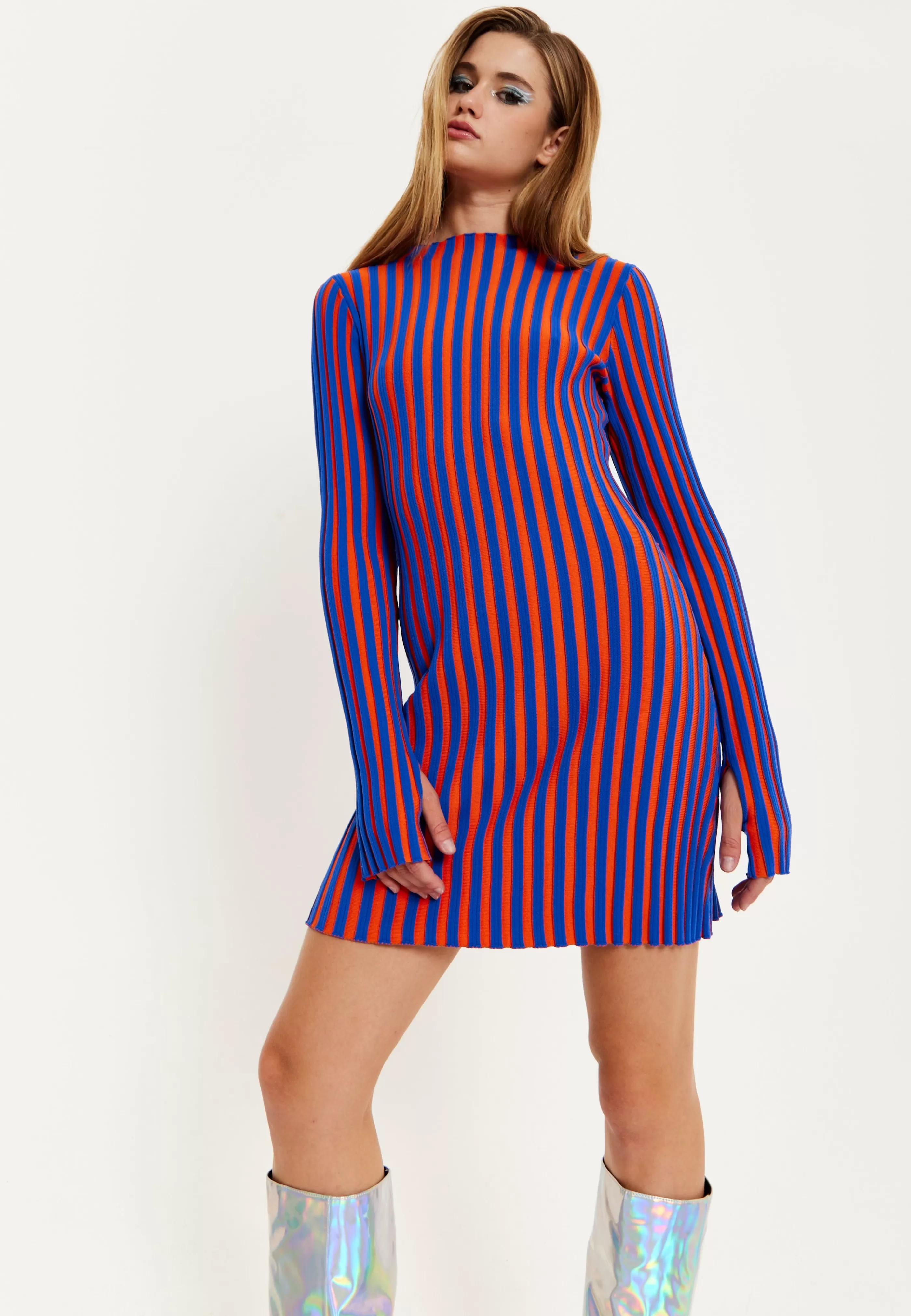 Online Blue And Orange Rib Knitted Mini Dress Dresses | Dresses