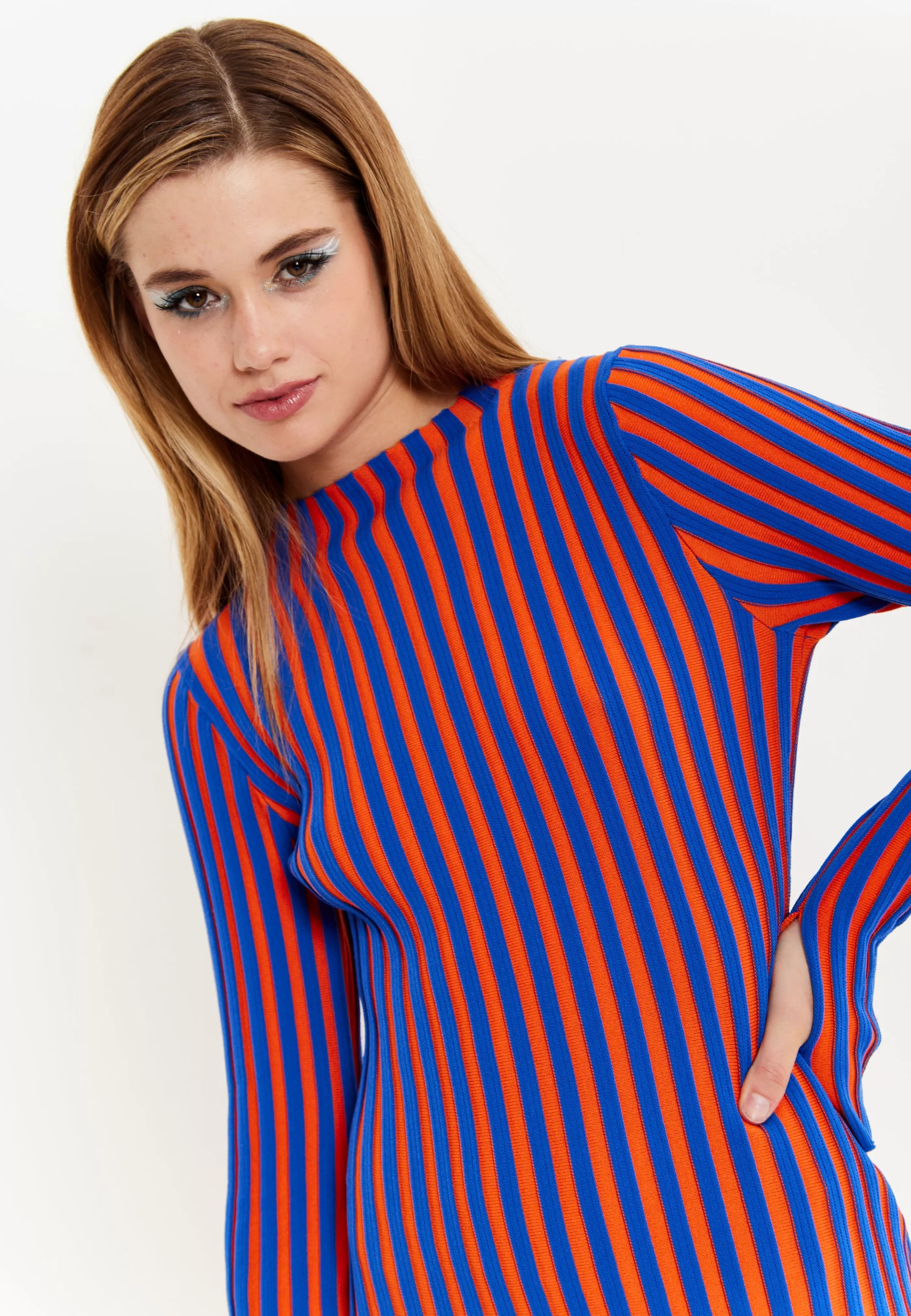 Online Blue And Orange Rib Knitted Mini Dress Dresses | Dresses
