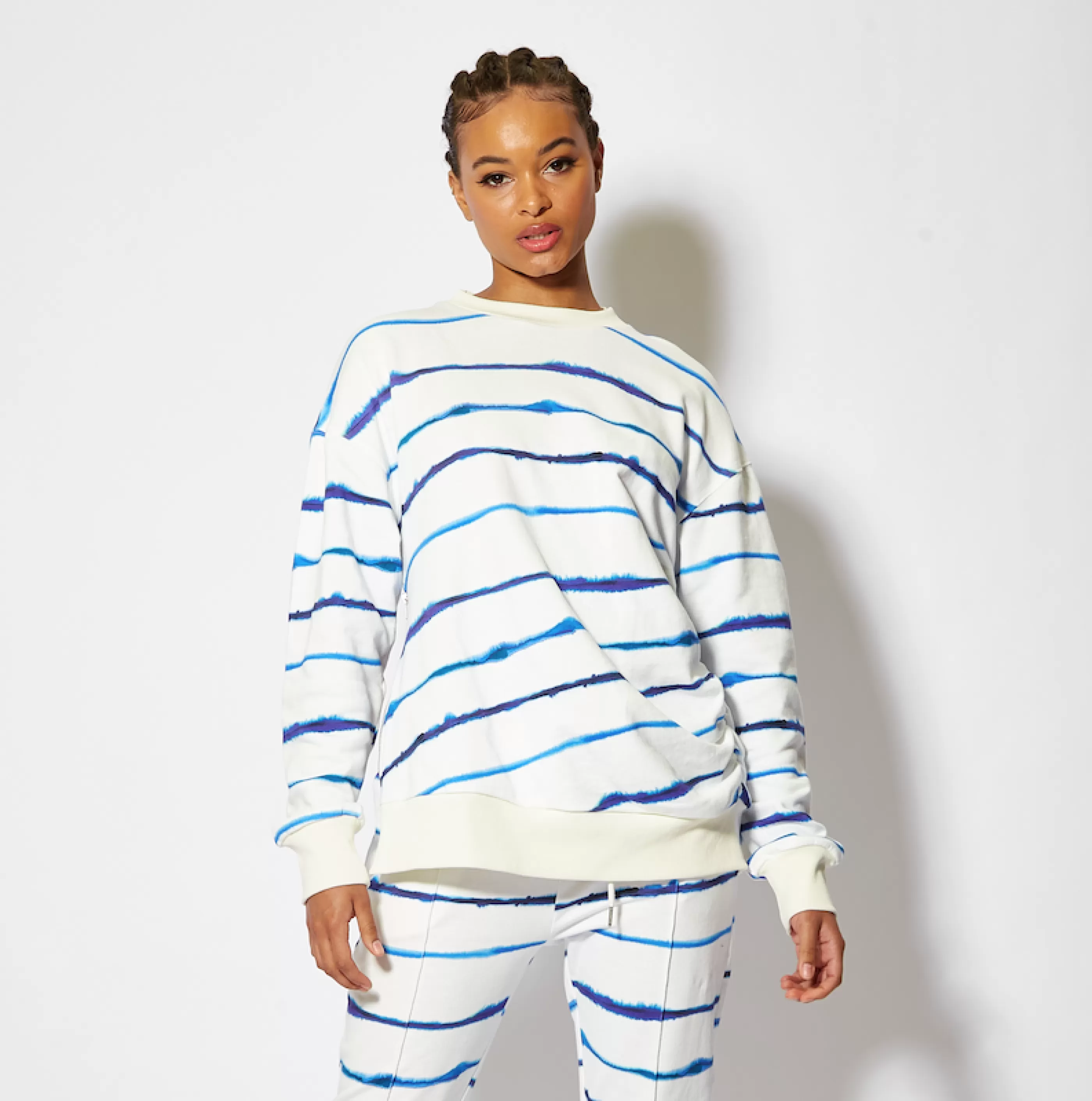 Store Blue Ink Stripe Sweatshirt With Zip Detail Jumpers & Hoodies