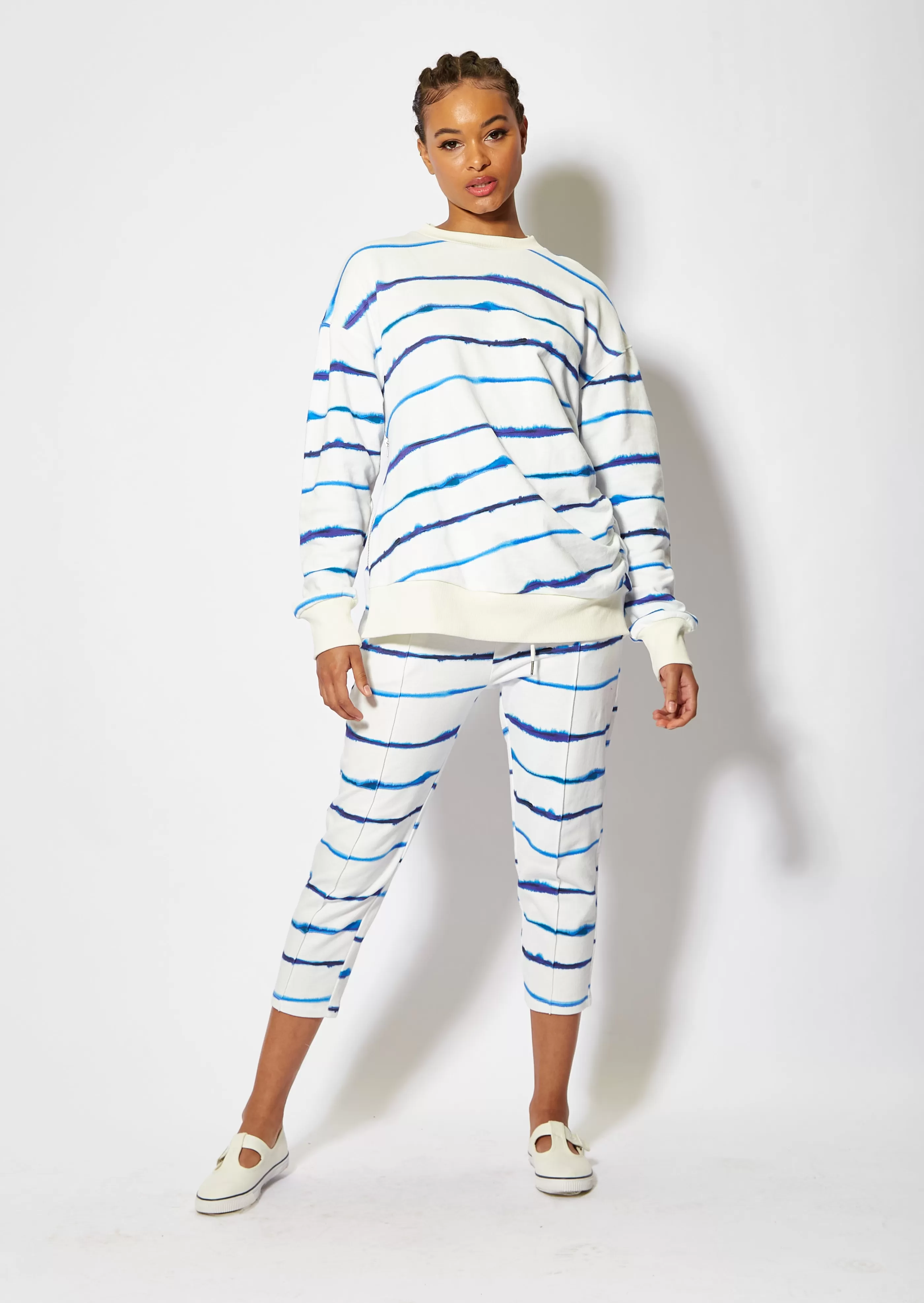 Store Blue Ink Stripe Sweatshirt With Zip Detail Jumpers & Hoodies