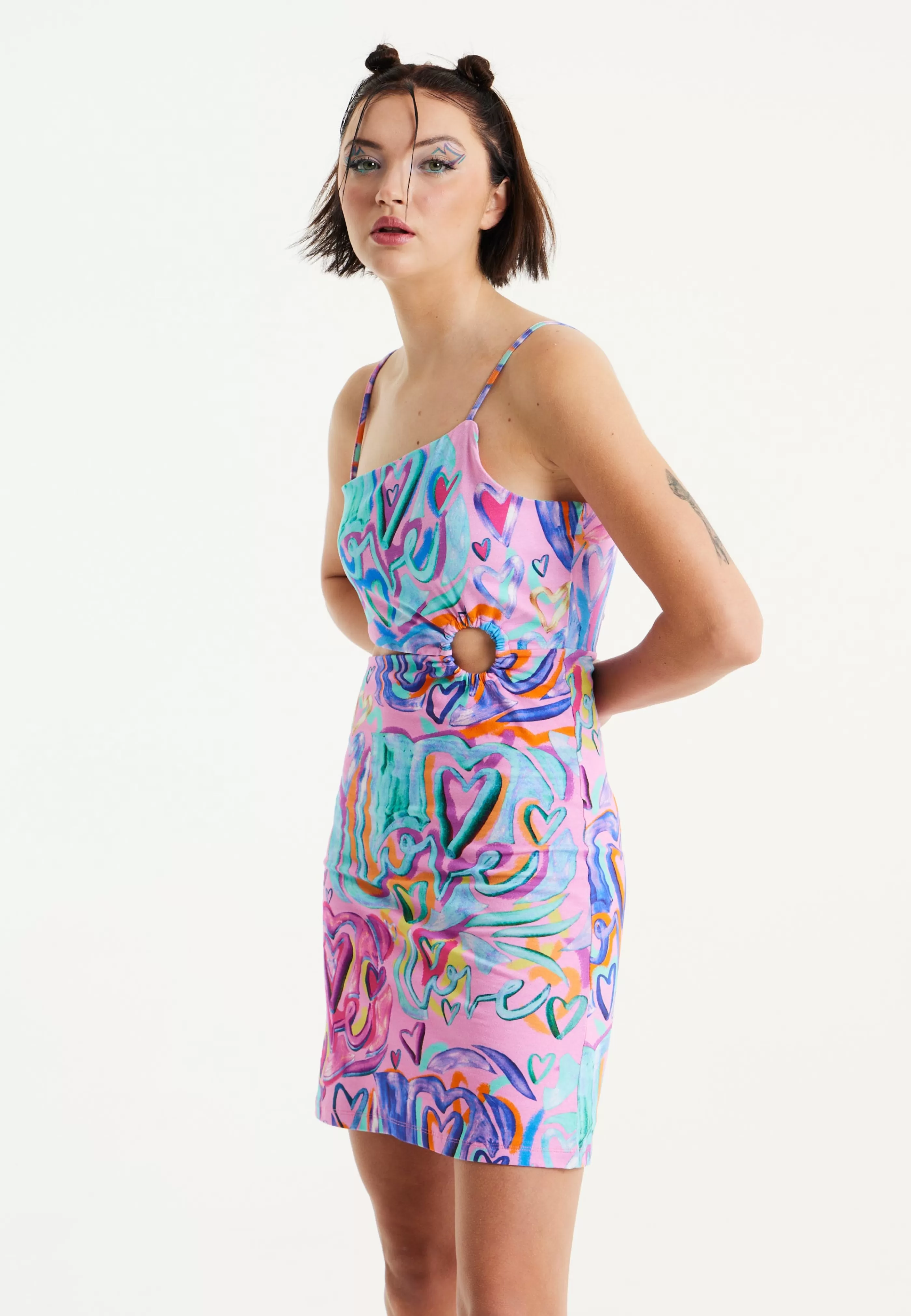 Discount Heart Printed Jersey Mini Dress With Cut Out Details Dresses | Dresses