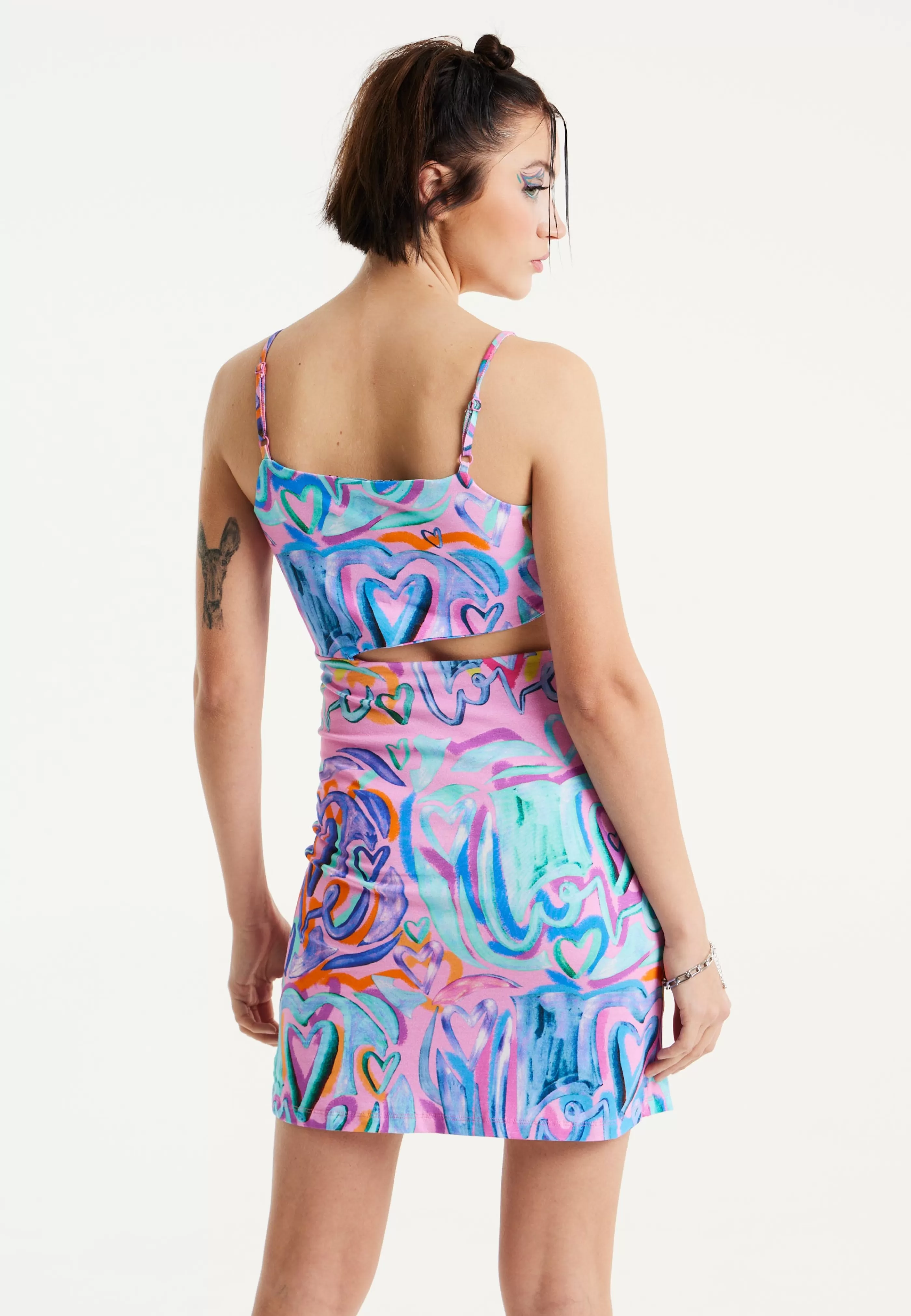 Discount Heart Printed Jersey Mini Dress With Cut Out Details Dresses | Dresses