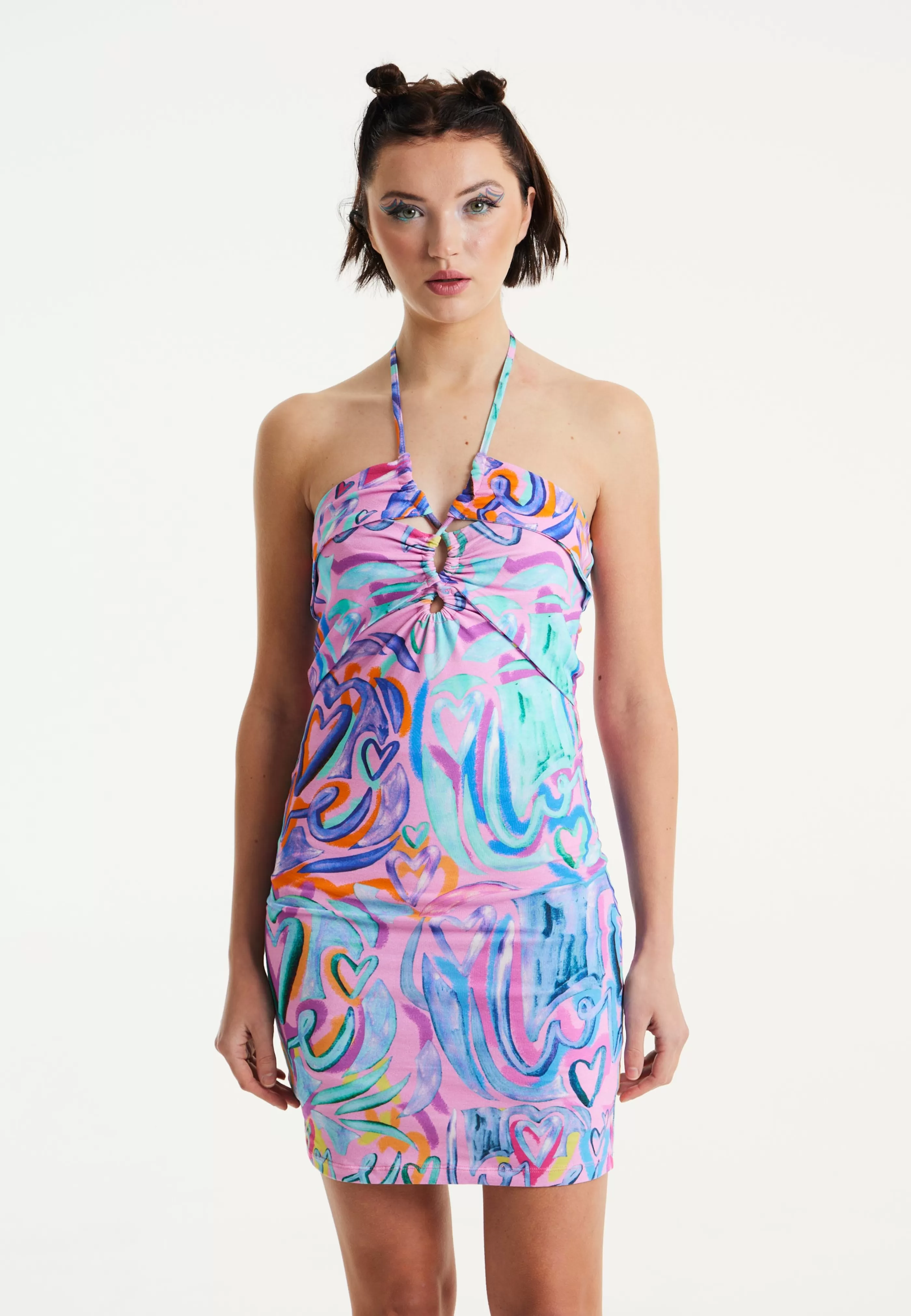 Online Heart Printed Mini Jersey Dress In Pink Dresses | Dresses