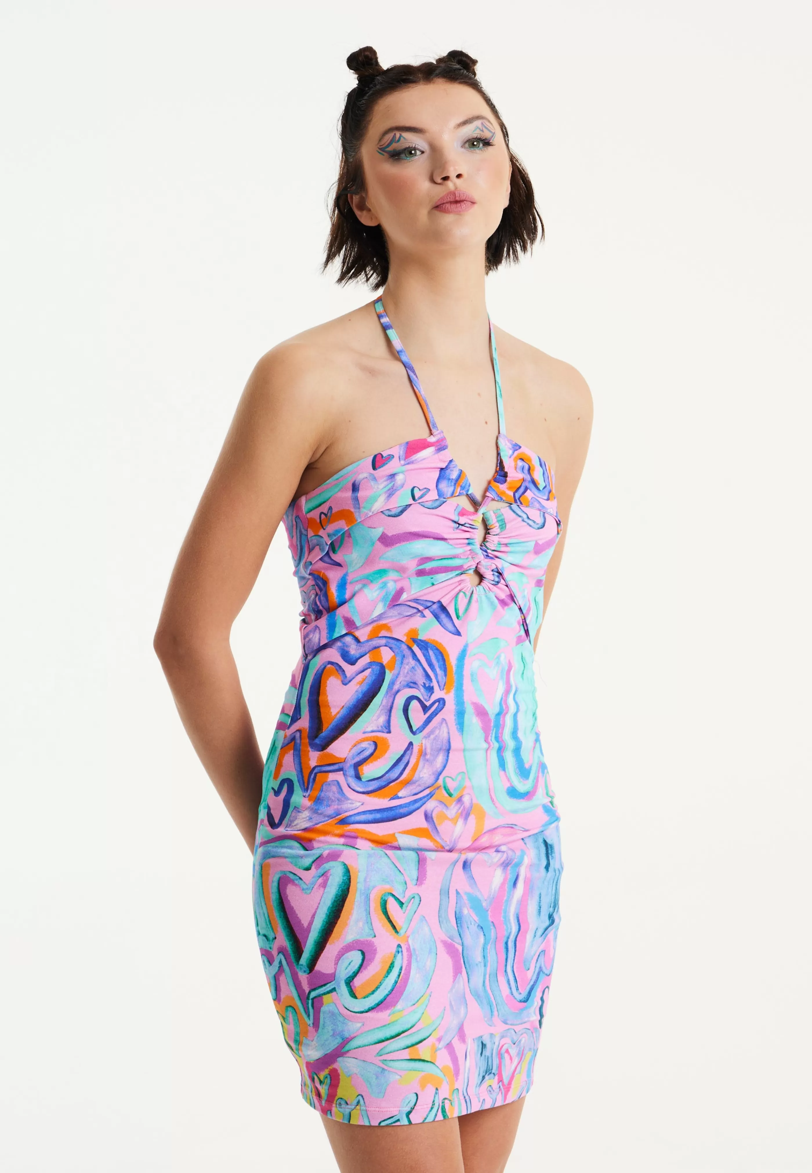 Online Heart Printed Mini Jersey Dress In Pink Dresses | Dresses