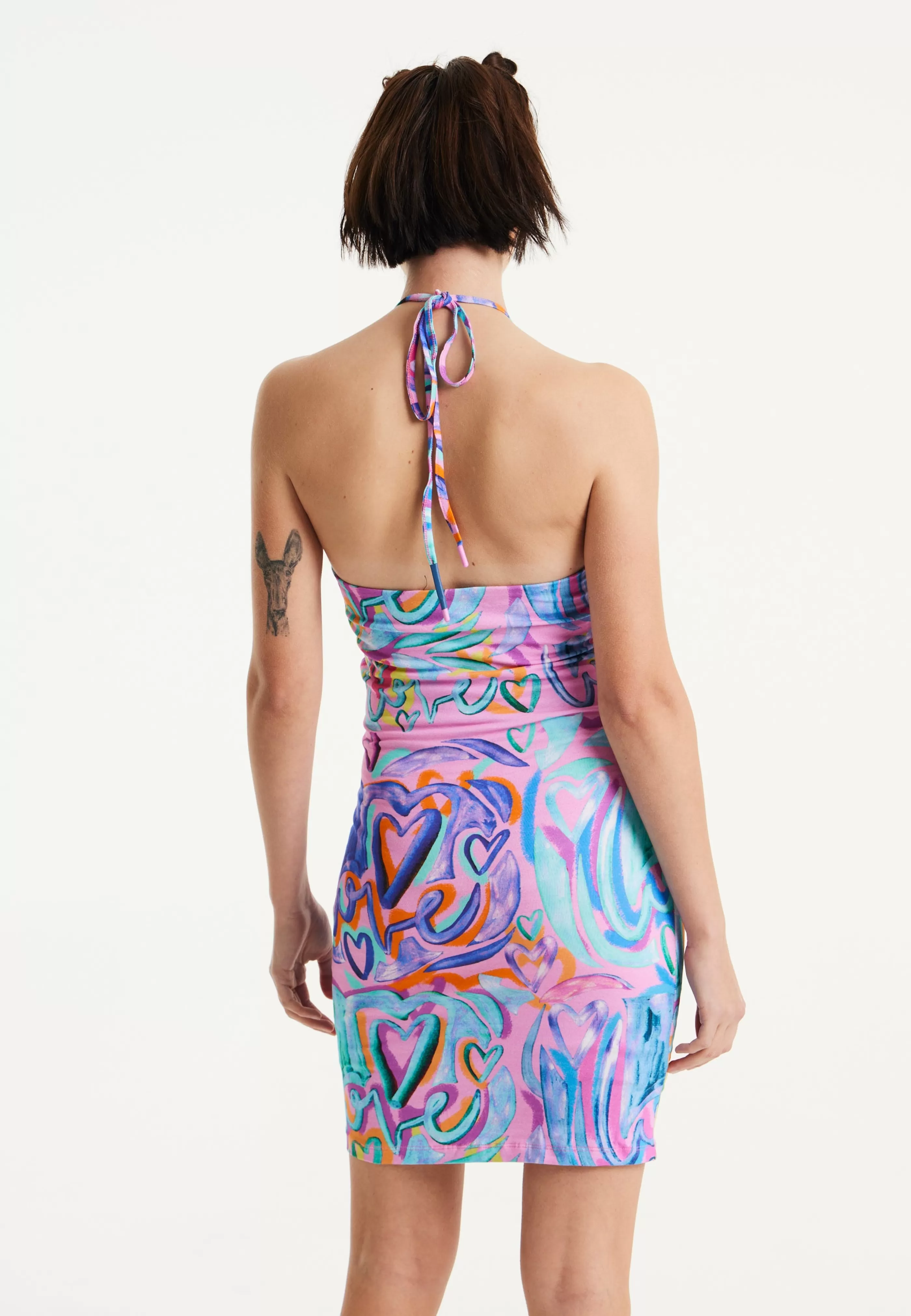 Online Heart Printed Mini Jersey Dress In Pink Dresses | Dresses