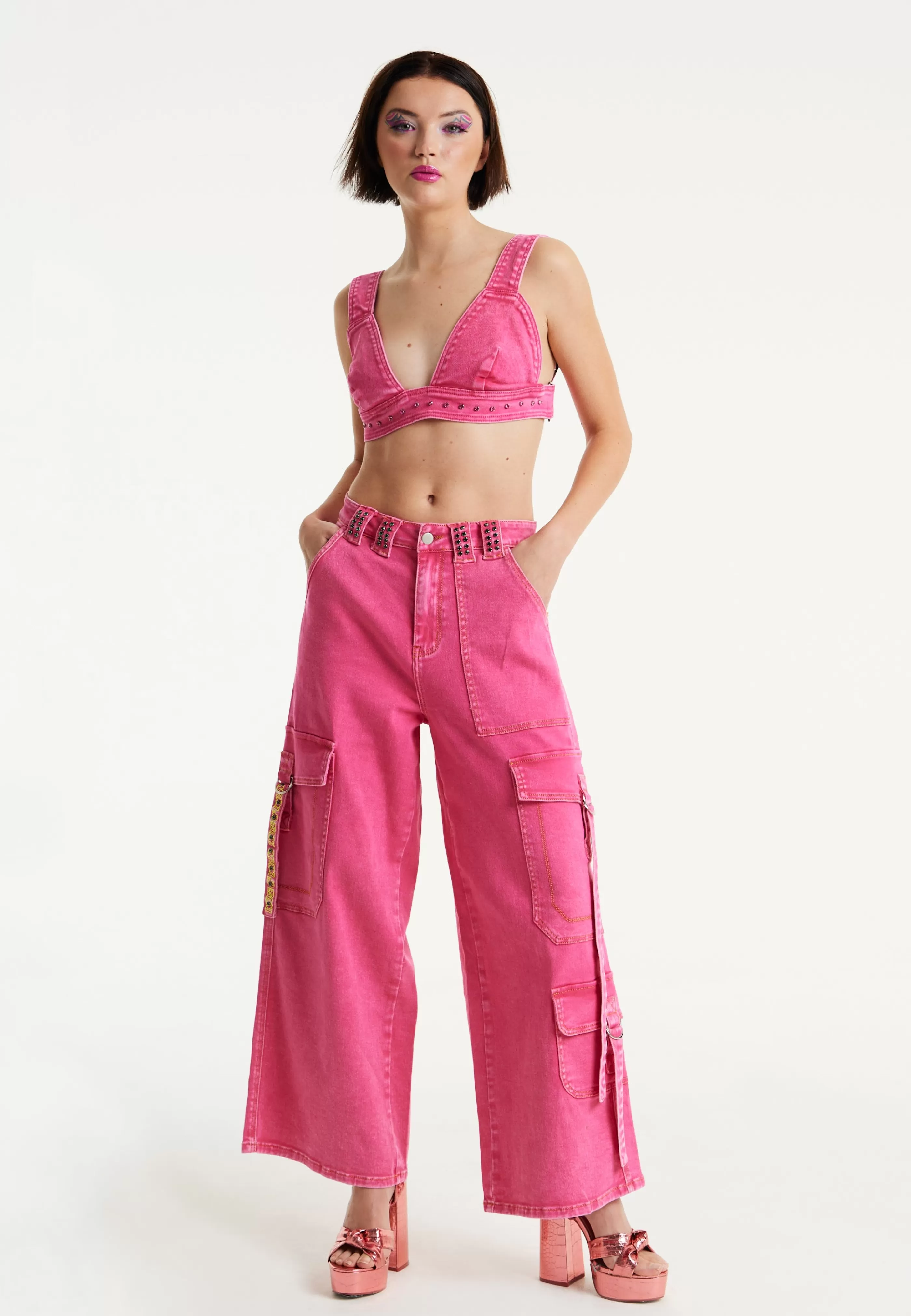 Online Hot Denim Wide Leg Cargo Trousers Skirts & Trousers | Denim