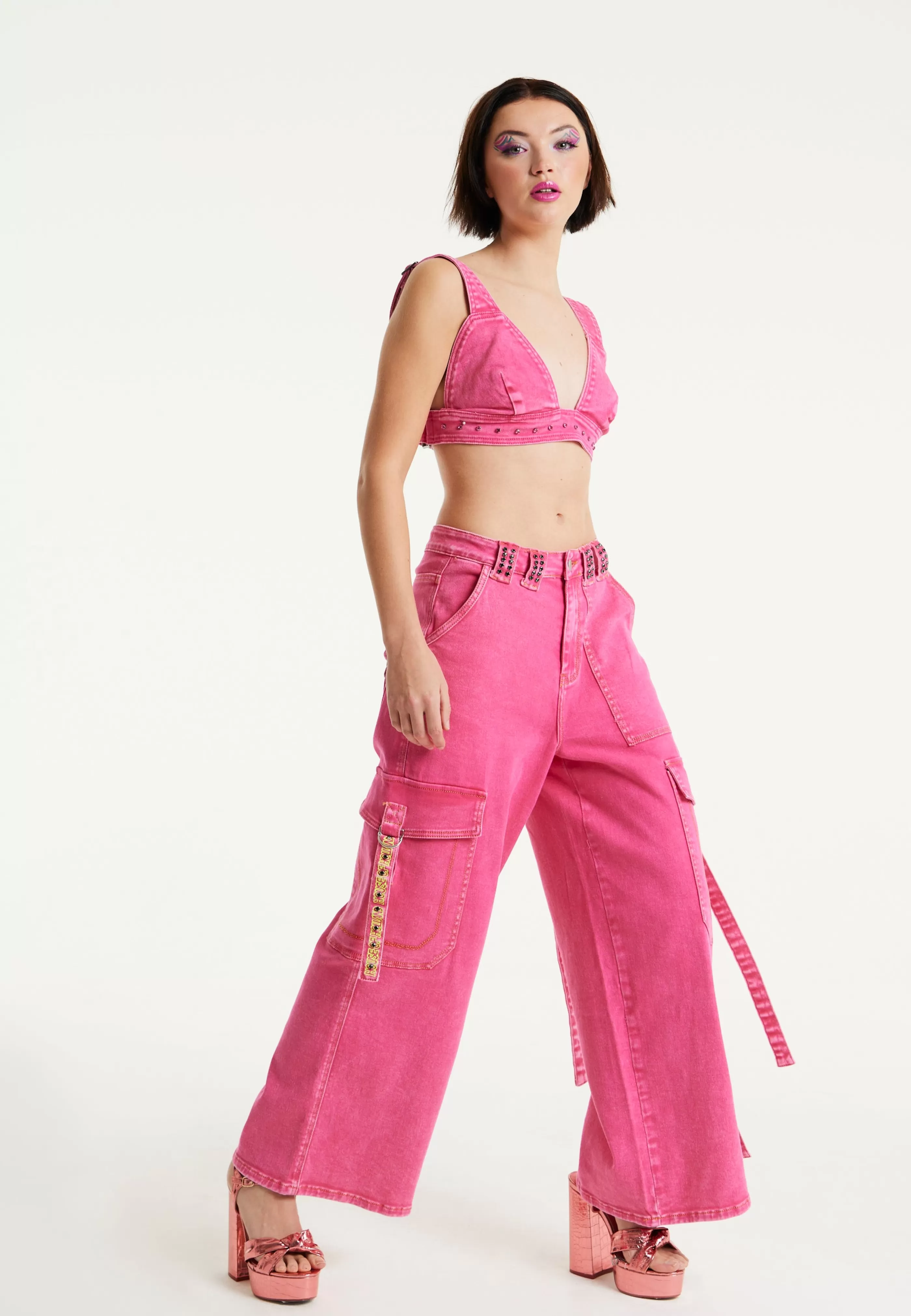 Online Hot Denim Wide Leg Cargo Trousers Skirts & Trousers | Denim