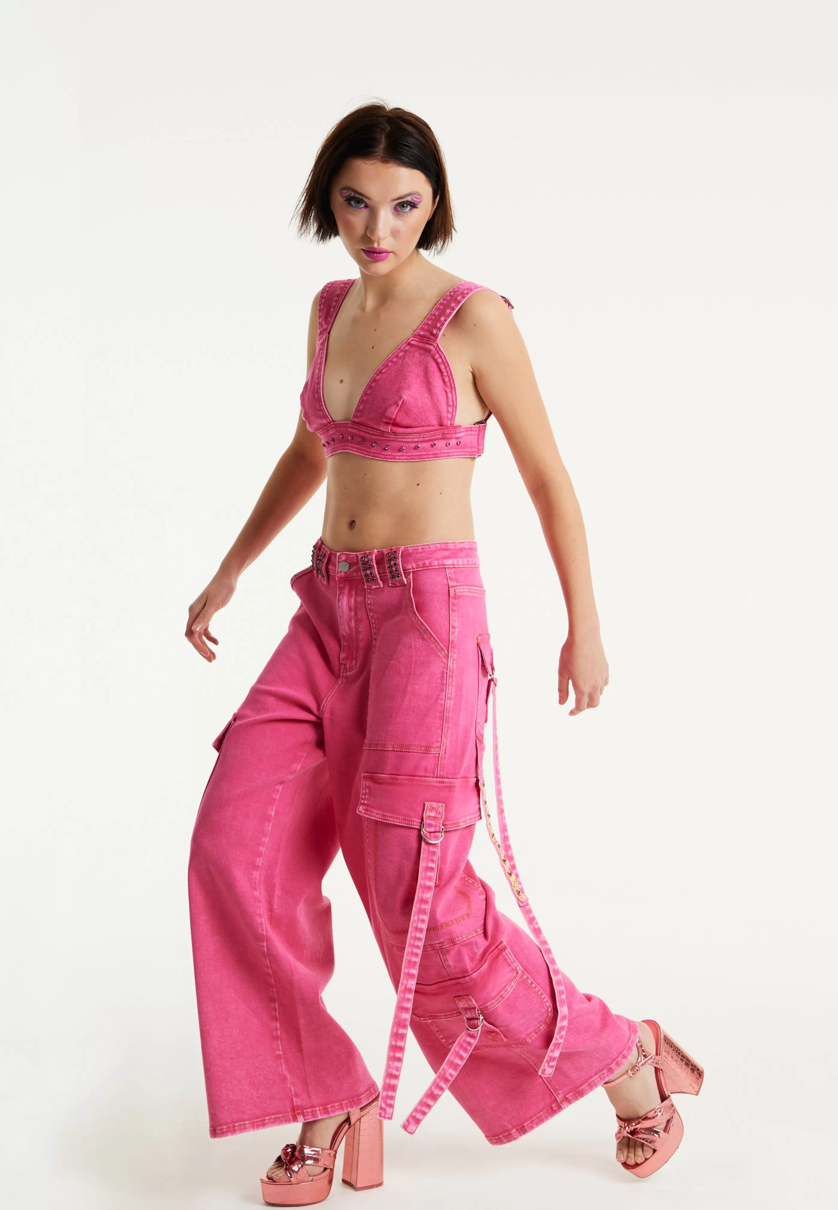 Online Hot Denim Wide Leg Cargo Trousers Skirts & Trousers | Denim