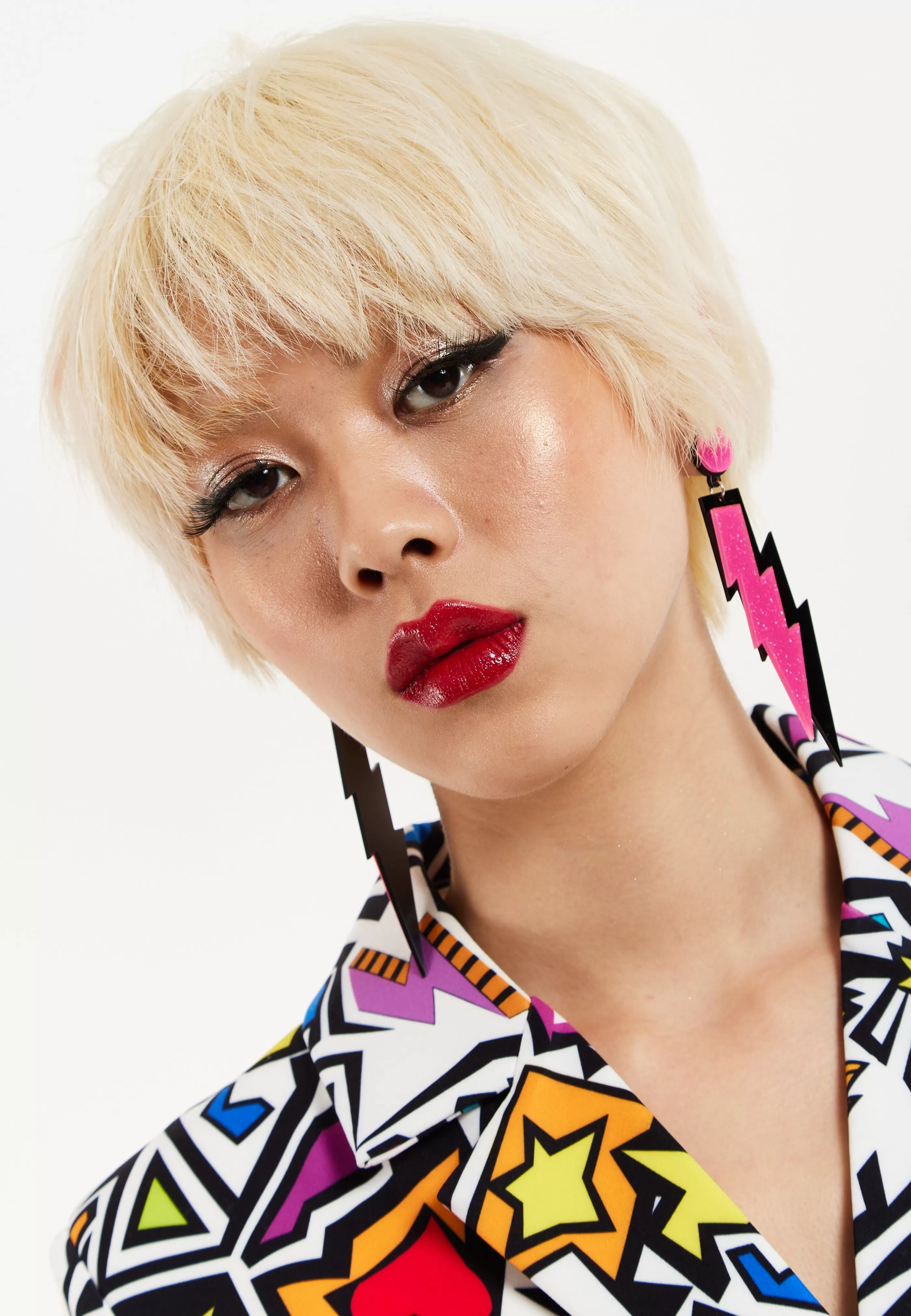 Shop Lightening Bolt Drop Style Earrings In Pink Jewellery