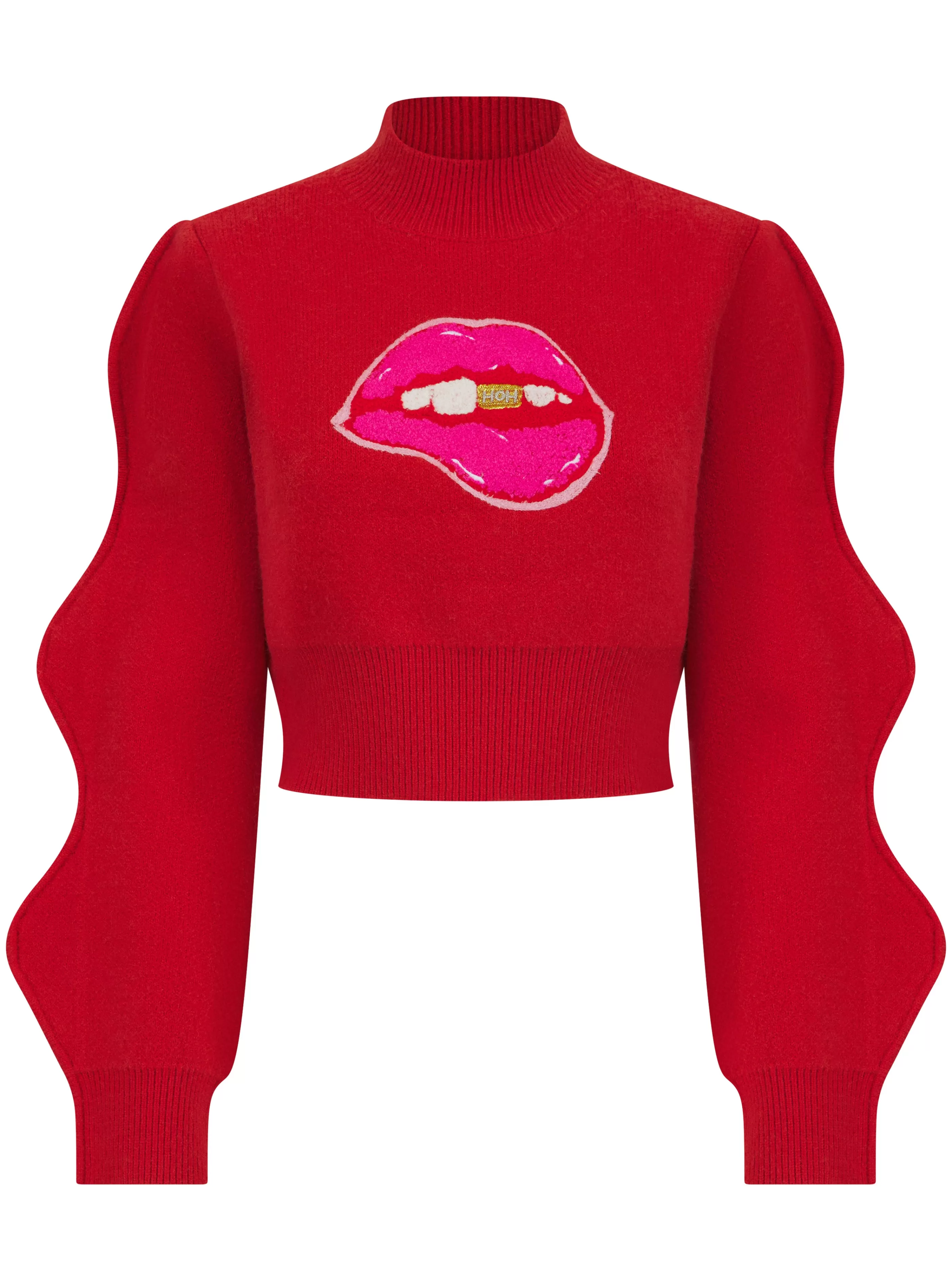 Store Lip Embroidery Wave Sleeve Jumper In Jumpers & Hoodies