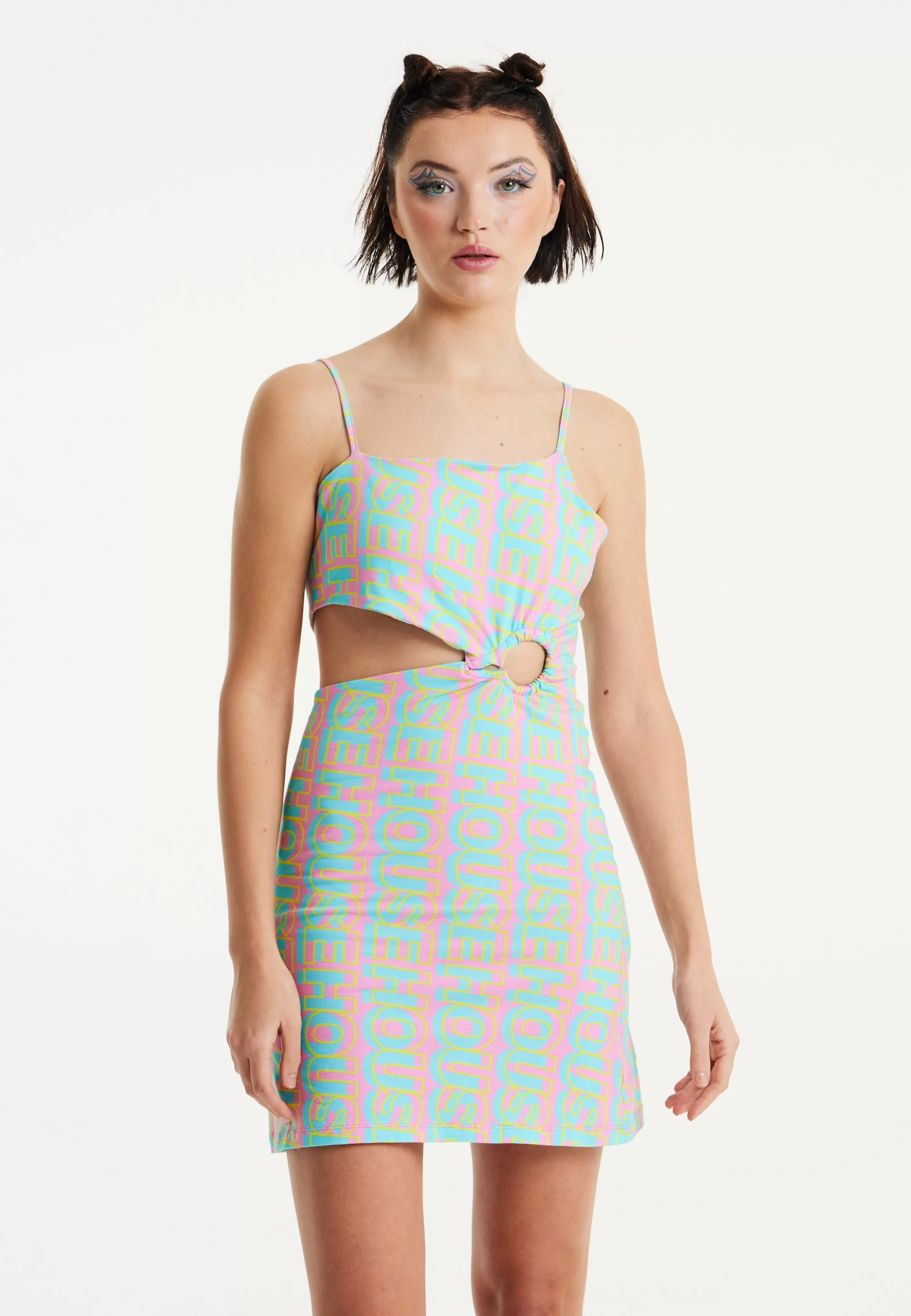 Fashion Logo Printed Jersey Mini Dress In Blue And Pink Dresses | Dresses