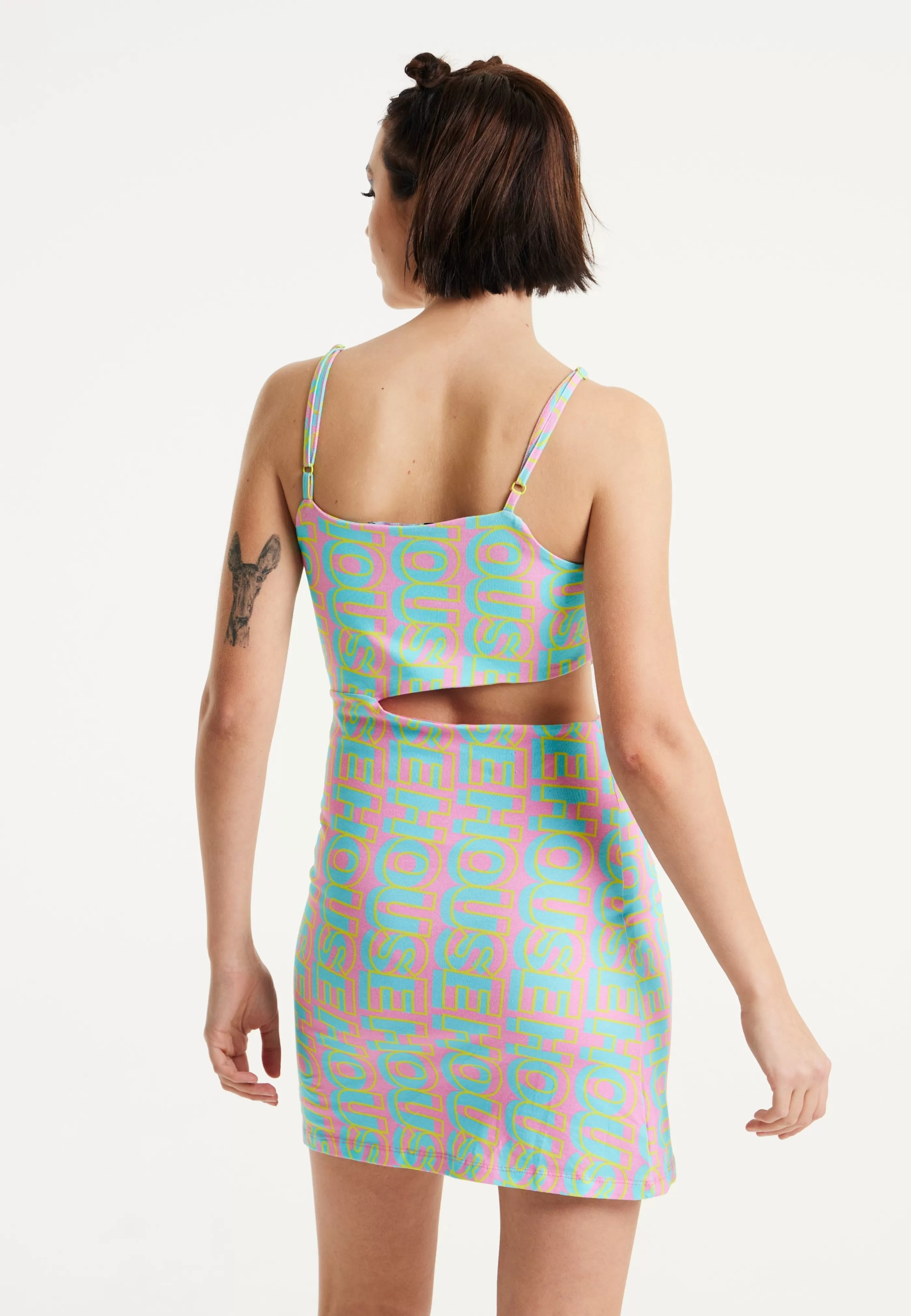 Fashion Logo Printed Jersey Mini Dress In Blue And Pink Dresses | Dresses