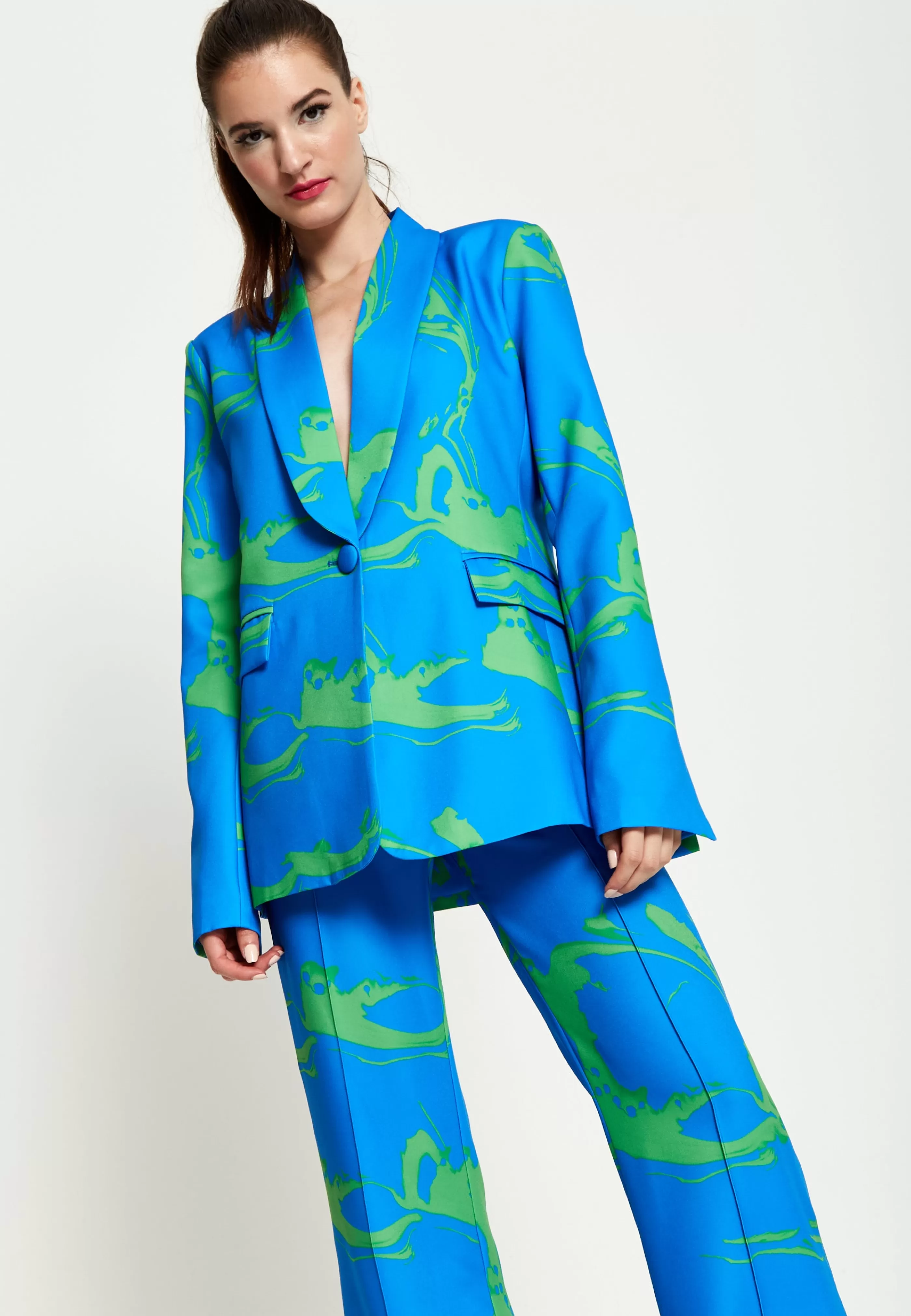 Fashion Marble Print Blazer In Blue And Suits