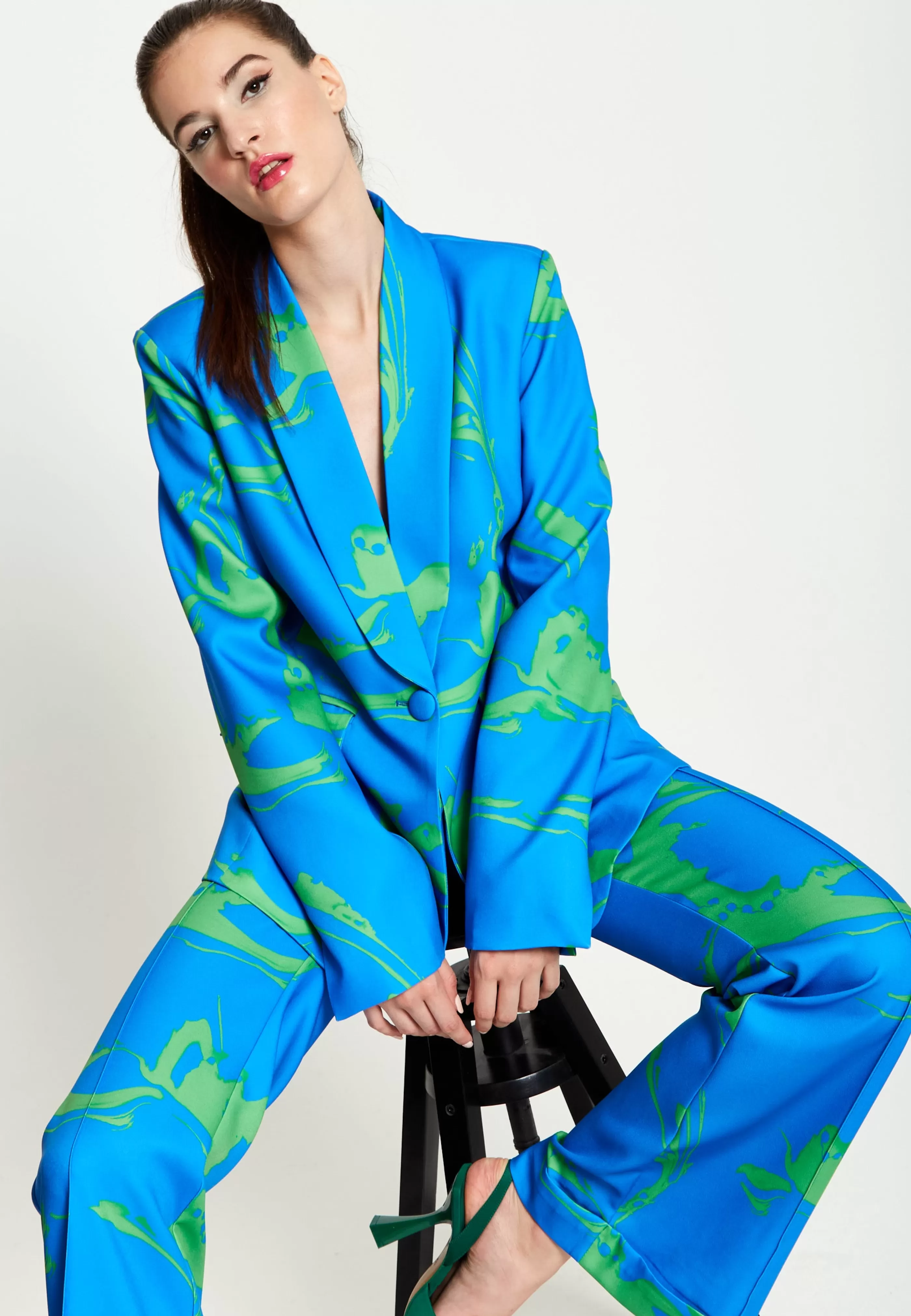 Fashion Marble Print Blazer In Blue And Suits