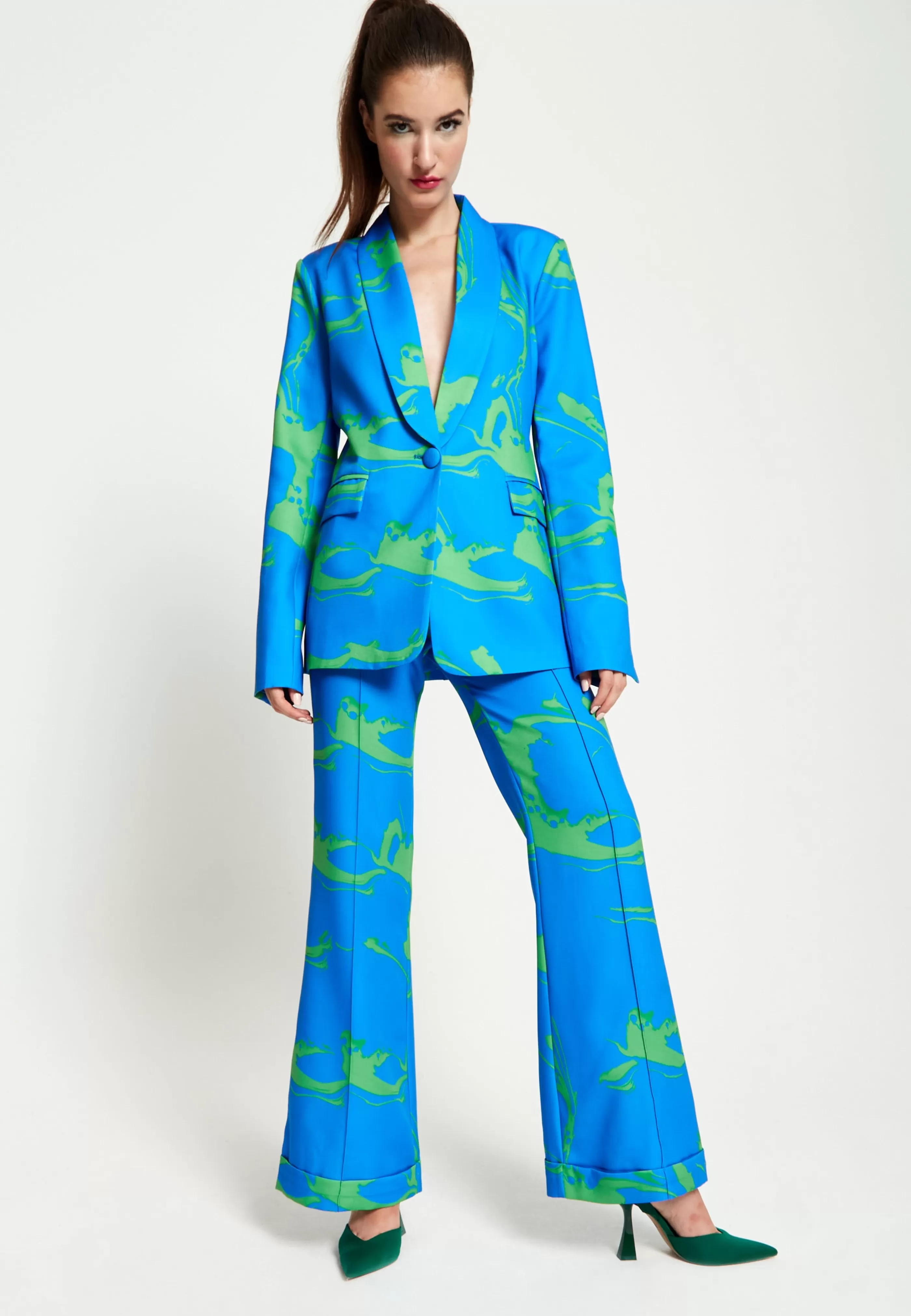 Fashion Marble Print Blazer In Blue And Suits