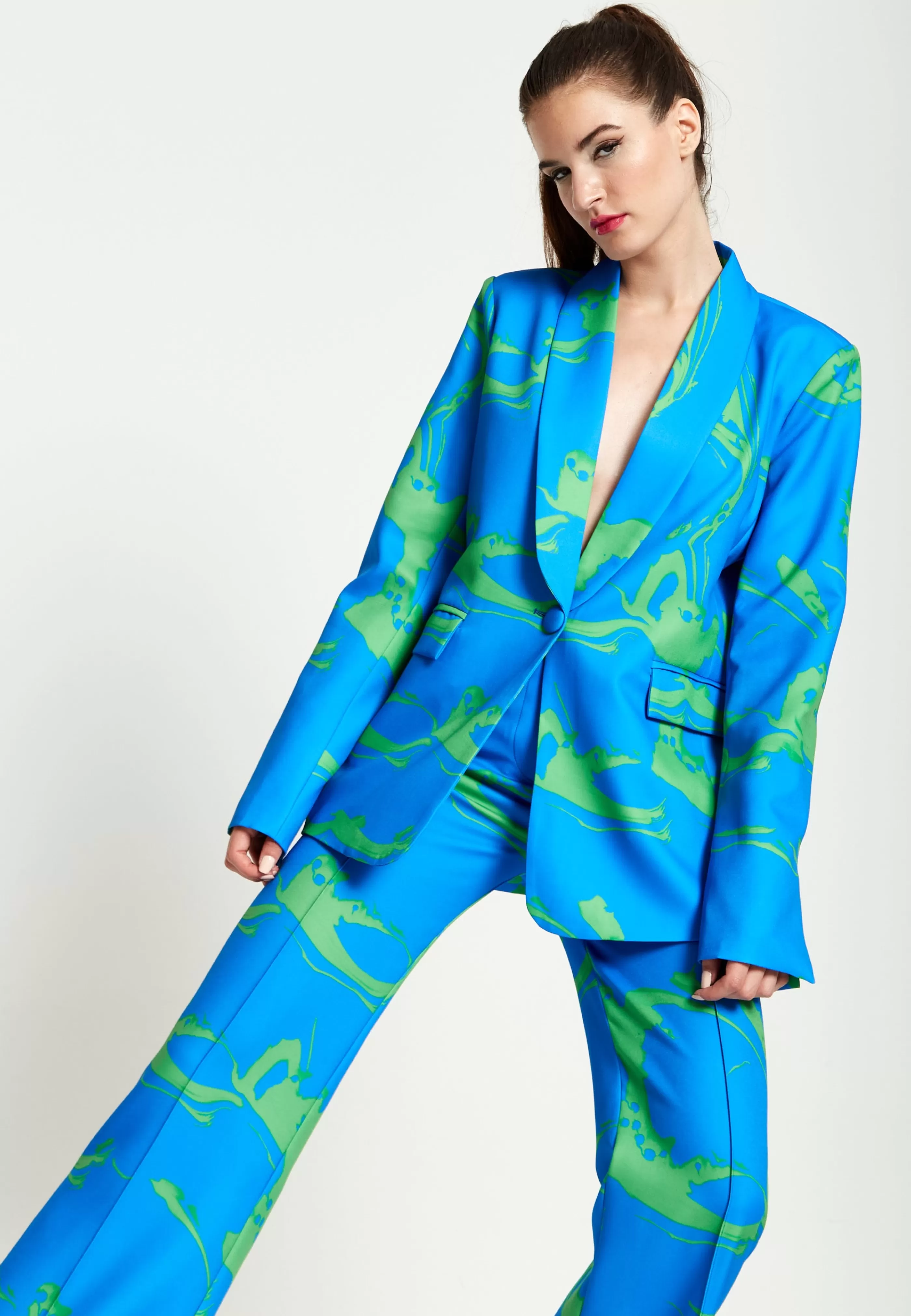 Fashion Marble Print Blazer In Blue And Suits