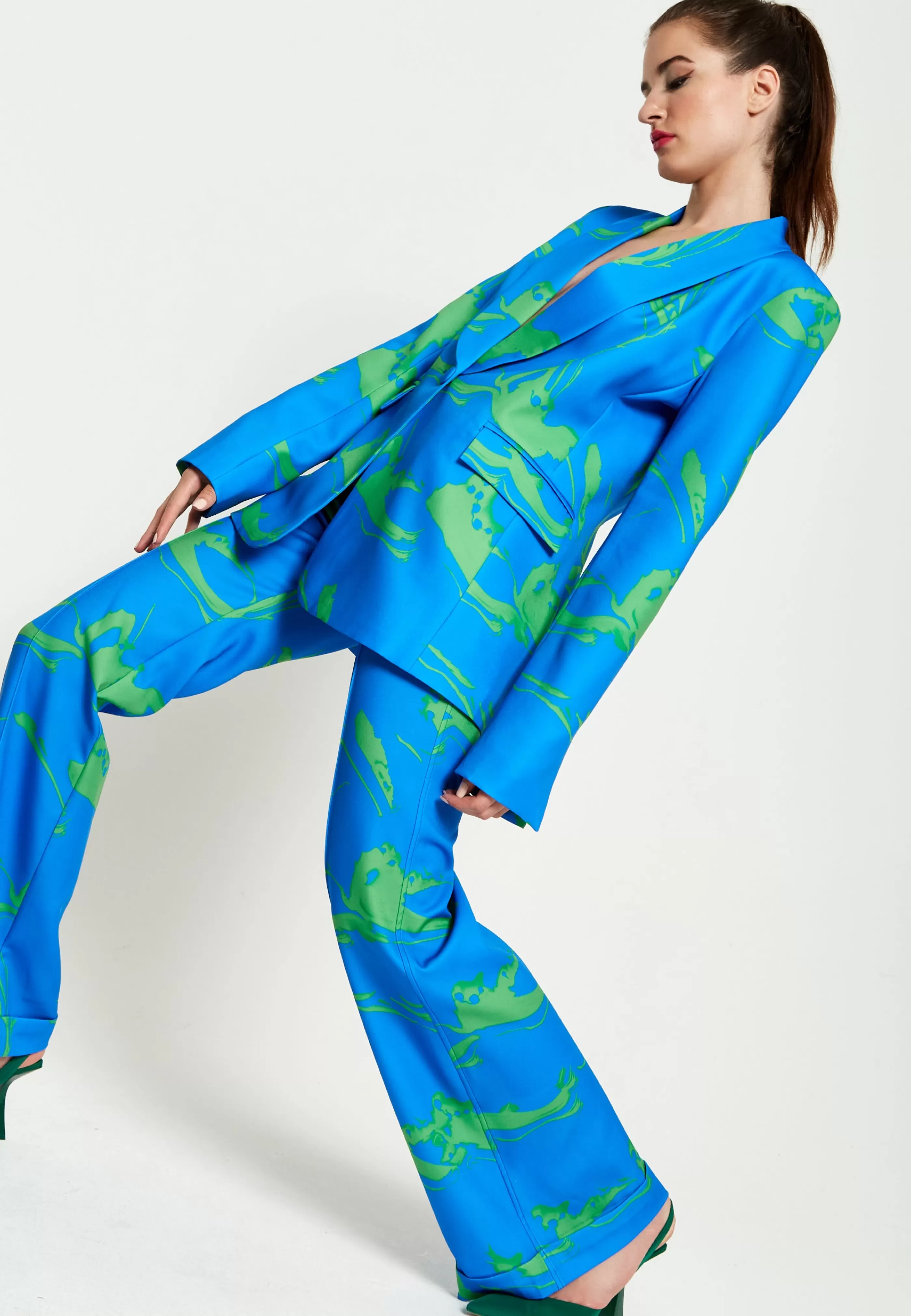 Fashion Marble Print Blazer In Blue And Suits