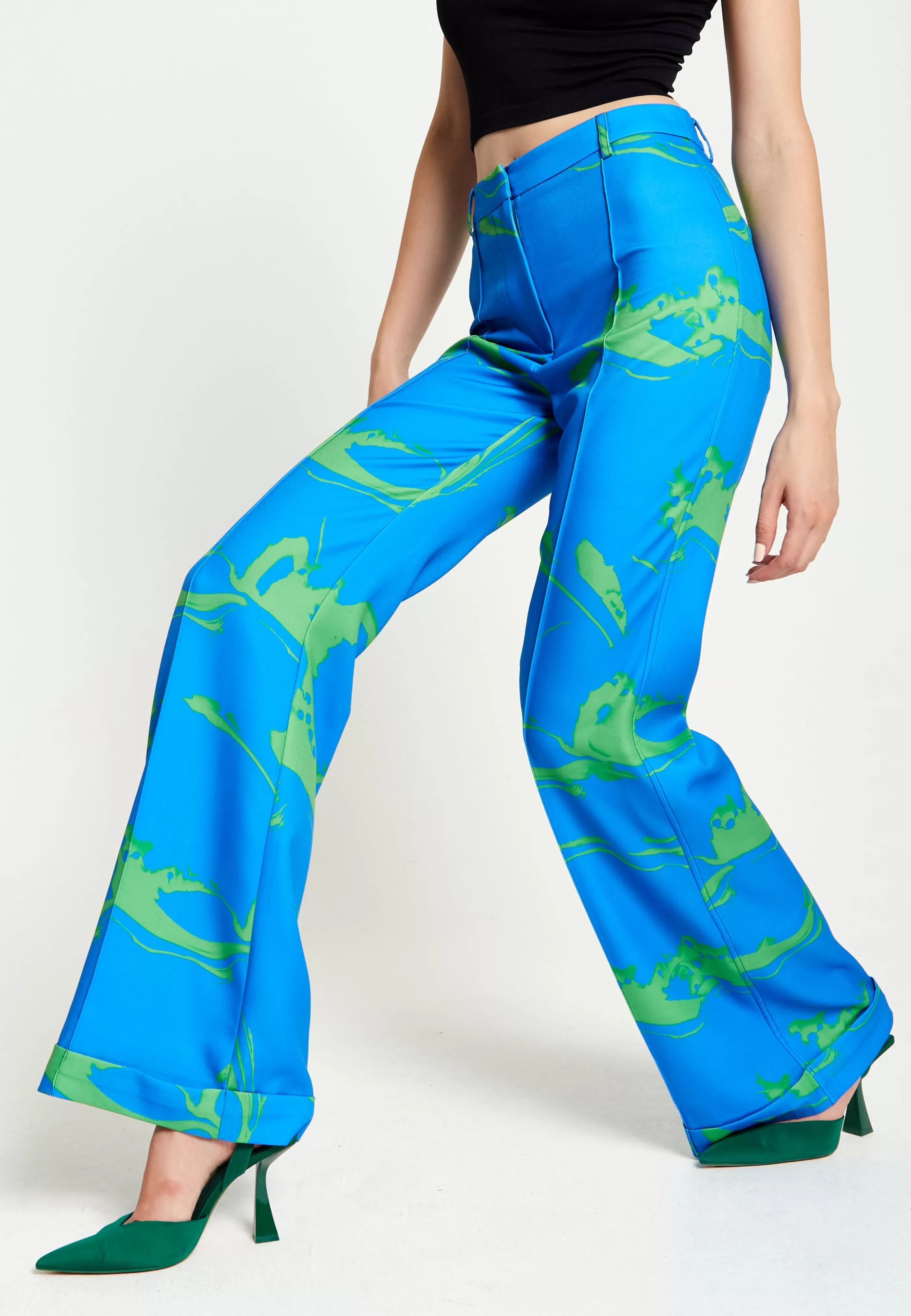 Fashion Marble Print Trouser In And Green Suits | Skirts & Trousers
