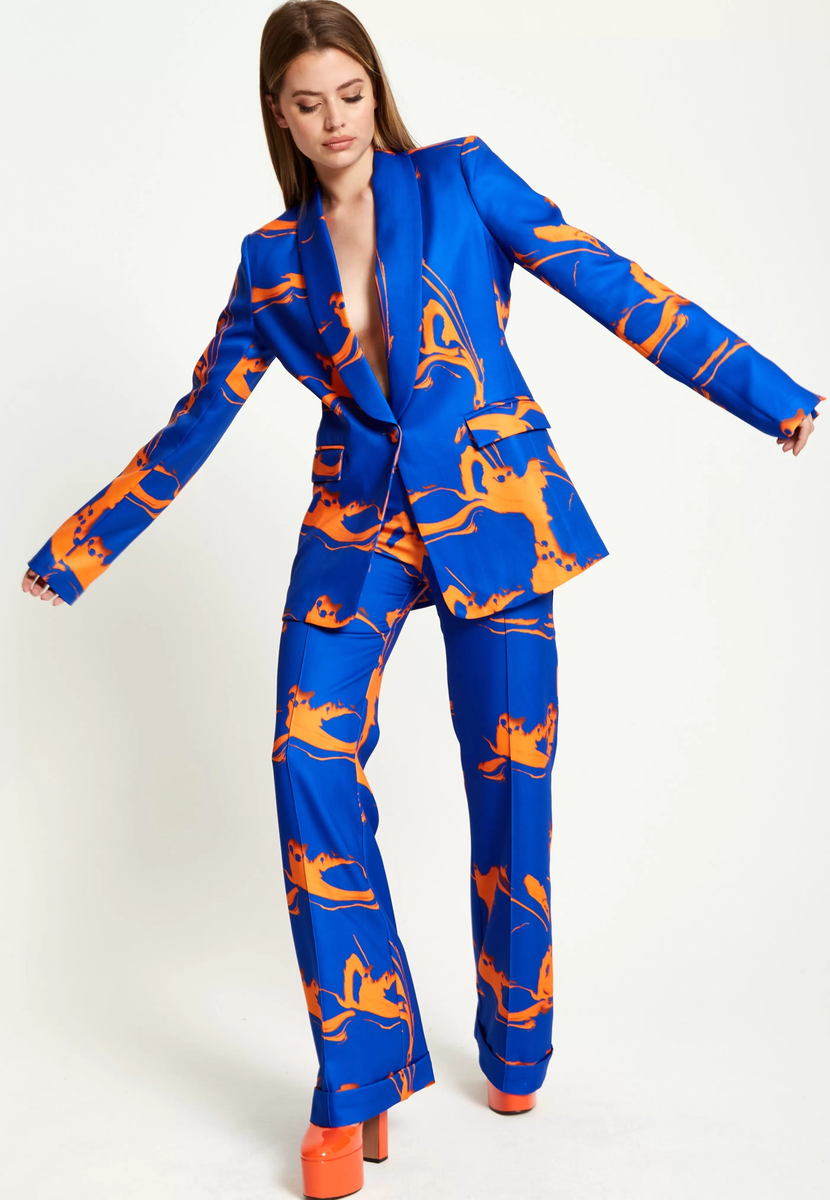 New Marble Print Trousers In And Orange Suits | Skirts & Trousers