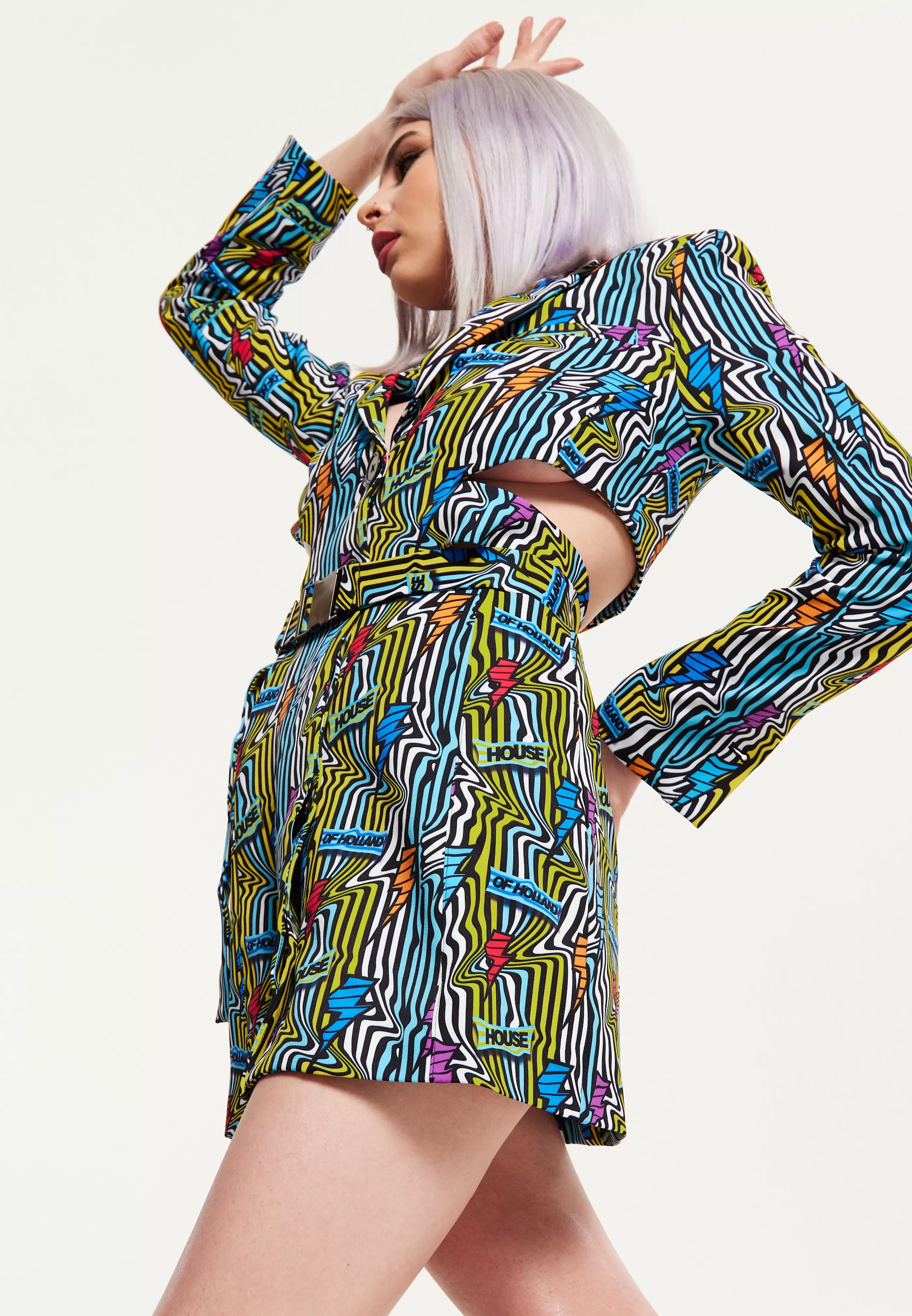 Cheap Mini Jacket Dress Lightning Bolt Print With Buckle Fa Dresses | Dresses