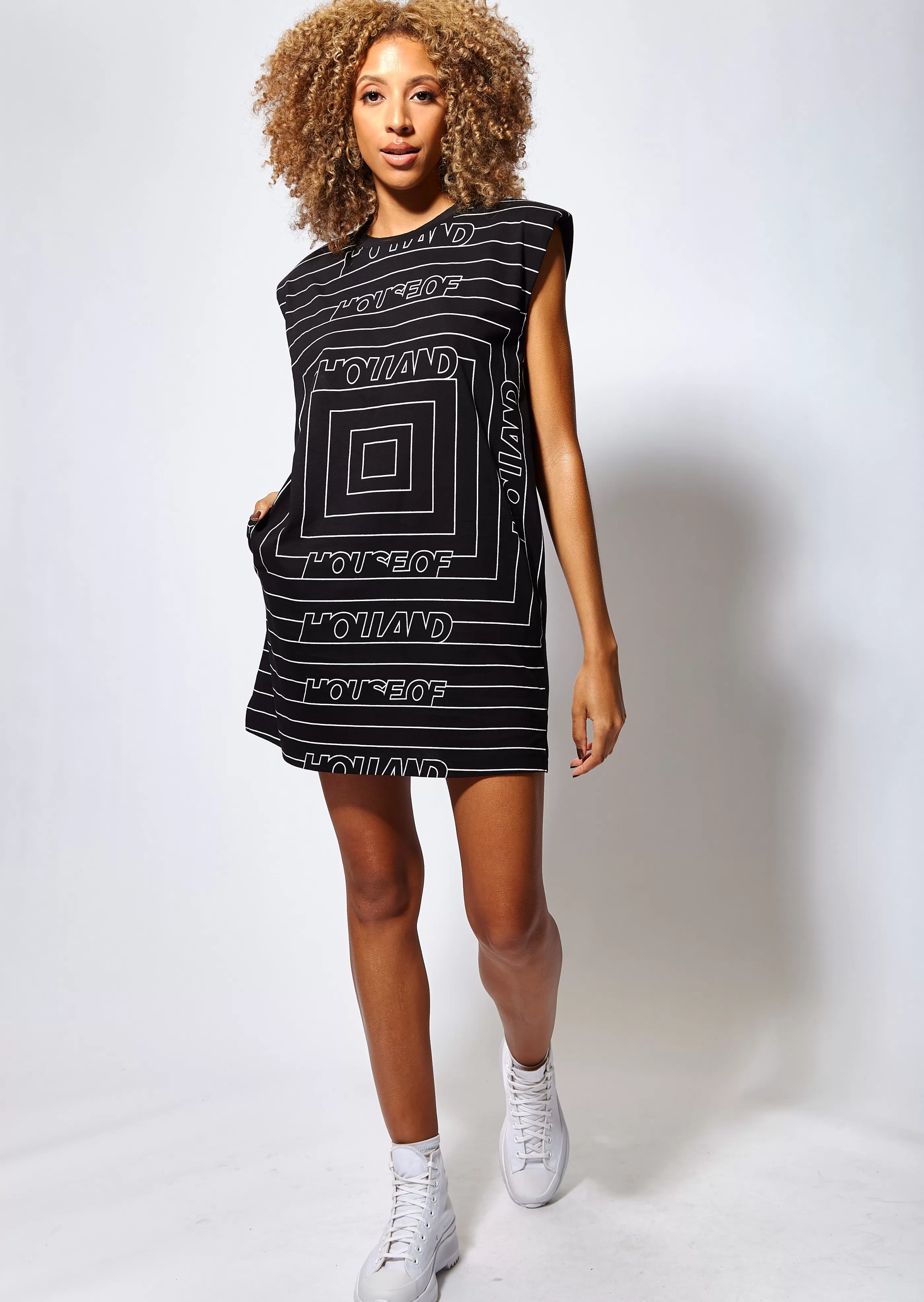 Hot Monogram Maze Print Power Sleeve Tunic Dress Dresses | Dresses
