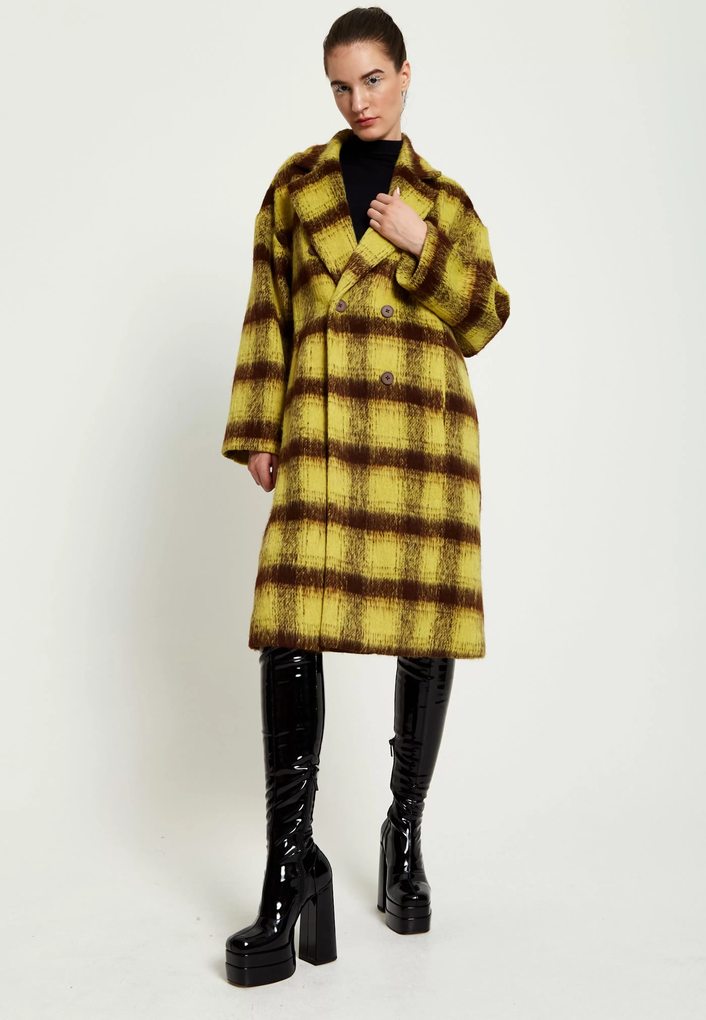 Store Mustard Check Coat Outerwear