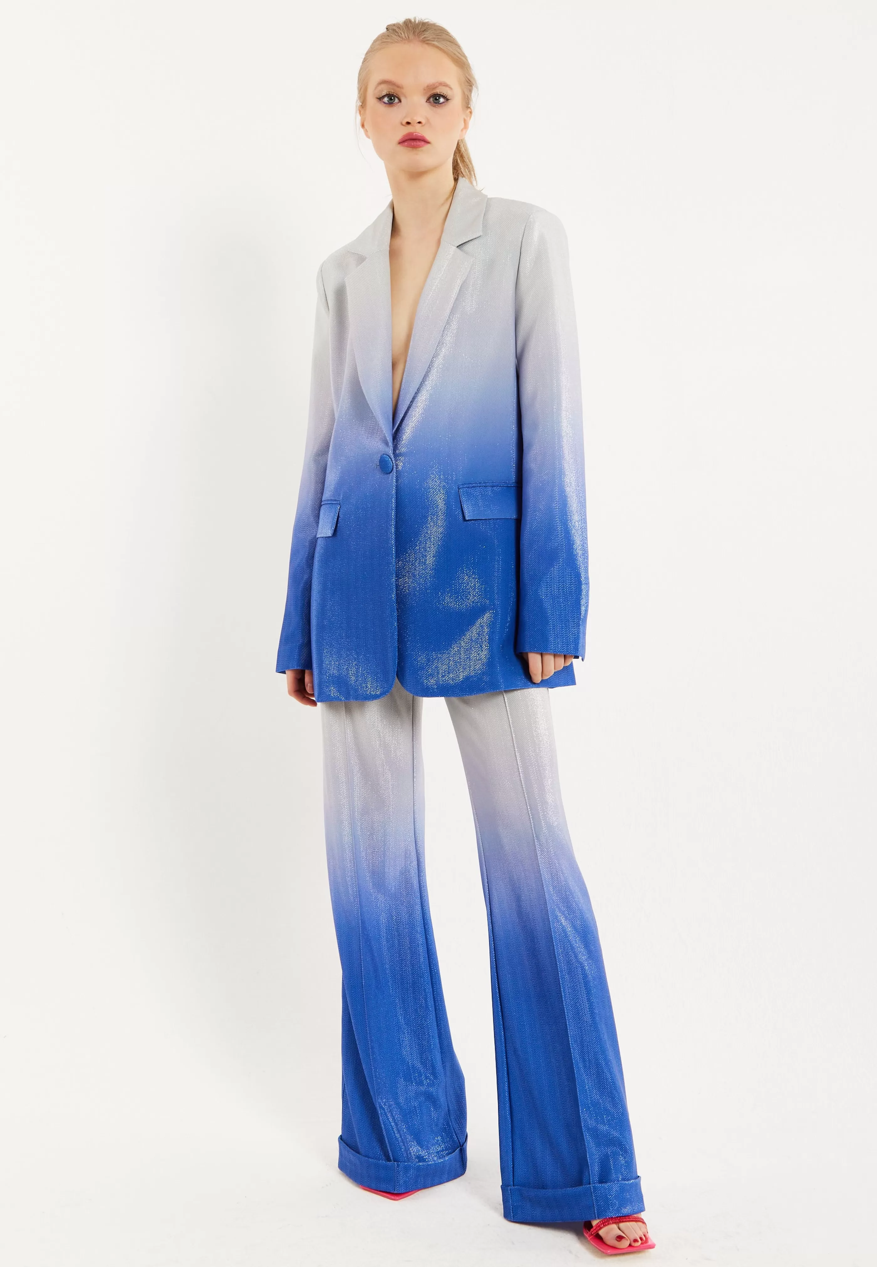 Hot Ombre Shimmer Blazer In Blue And Silver Suits