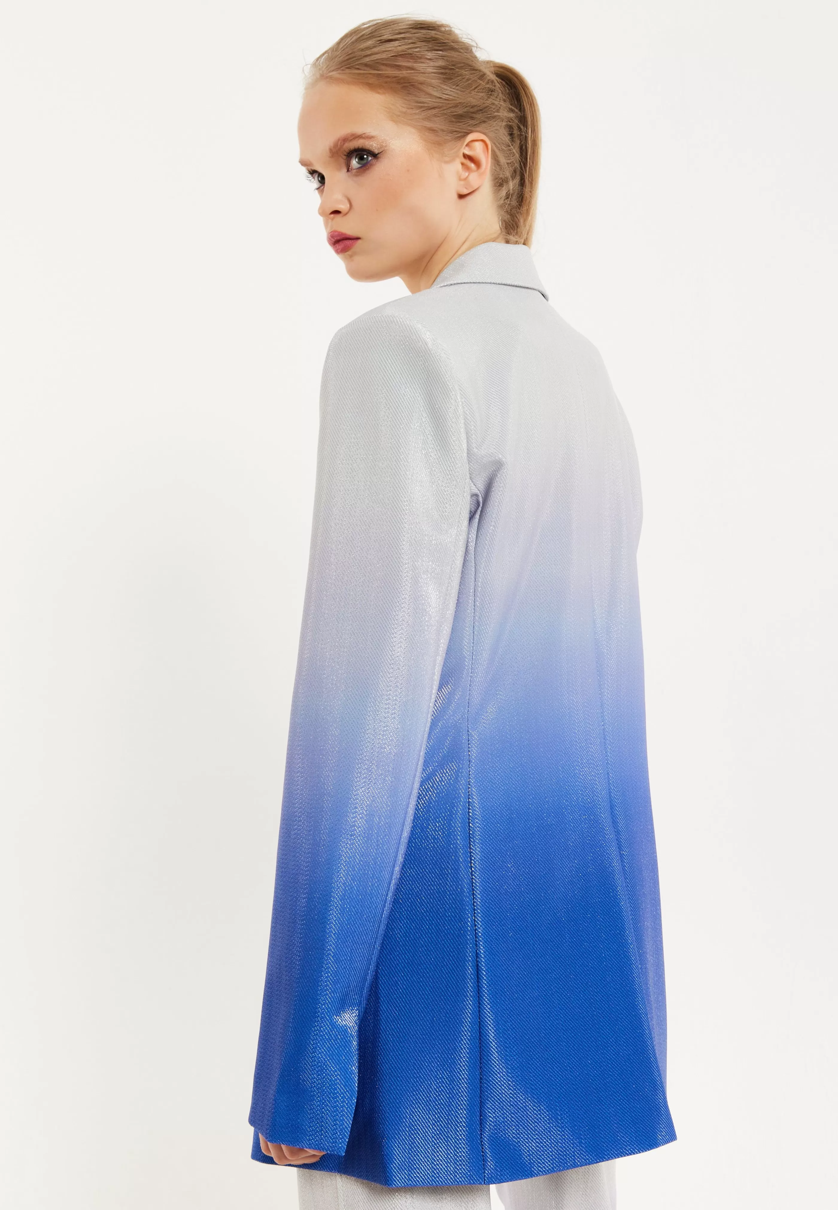Hot Ombre Shimmer Blazer In Blue And Silver Suits