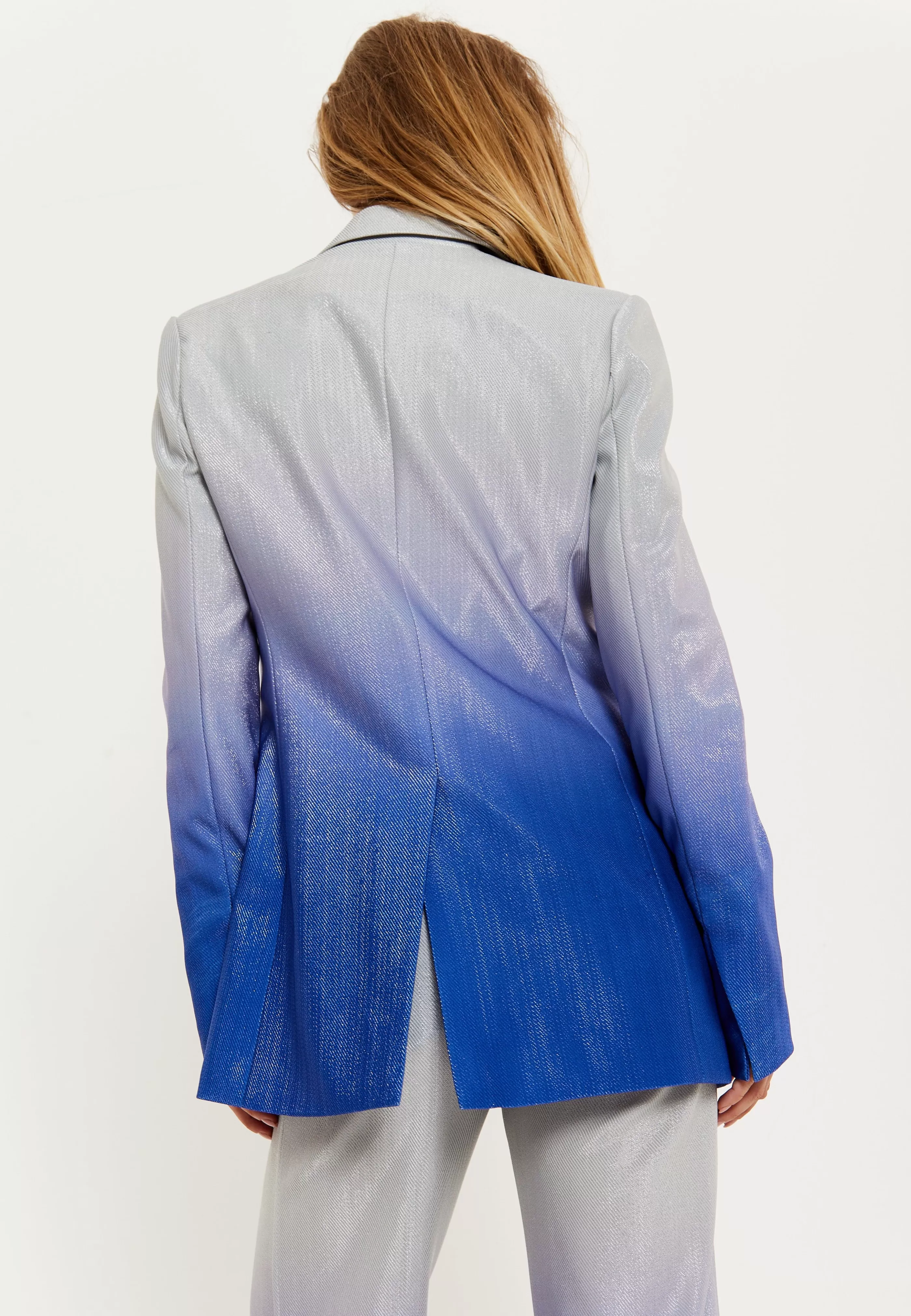 Hot Ombre Shimmer Blazer In Blue And Silver Suits