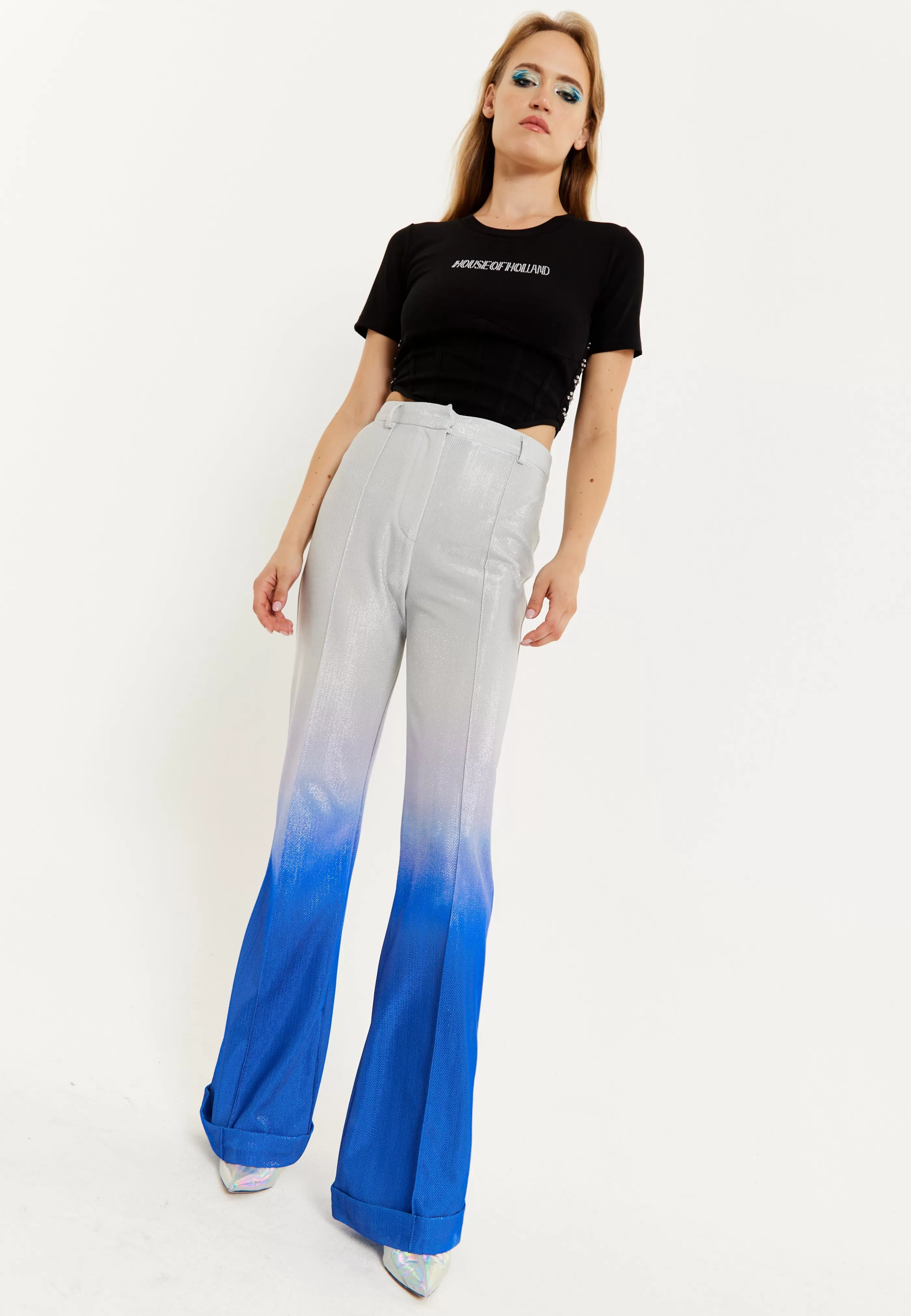 Cheap Ombre Shimmer Trousers In Blue And Silver Suits | Skirts & Trousers