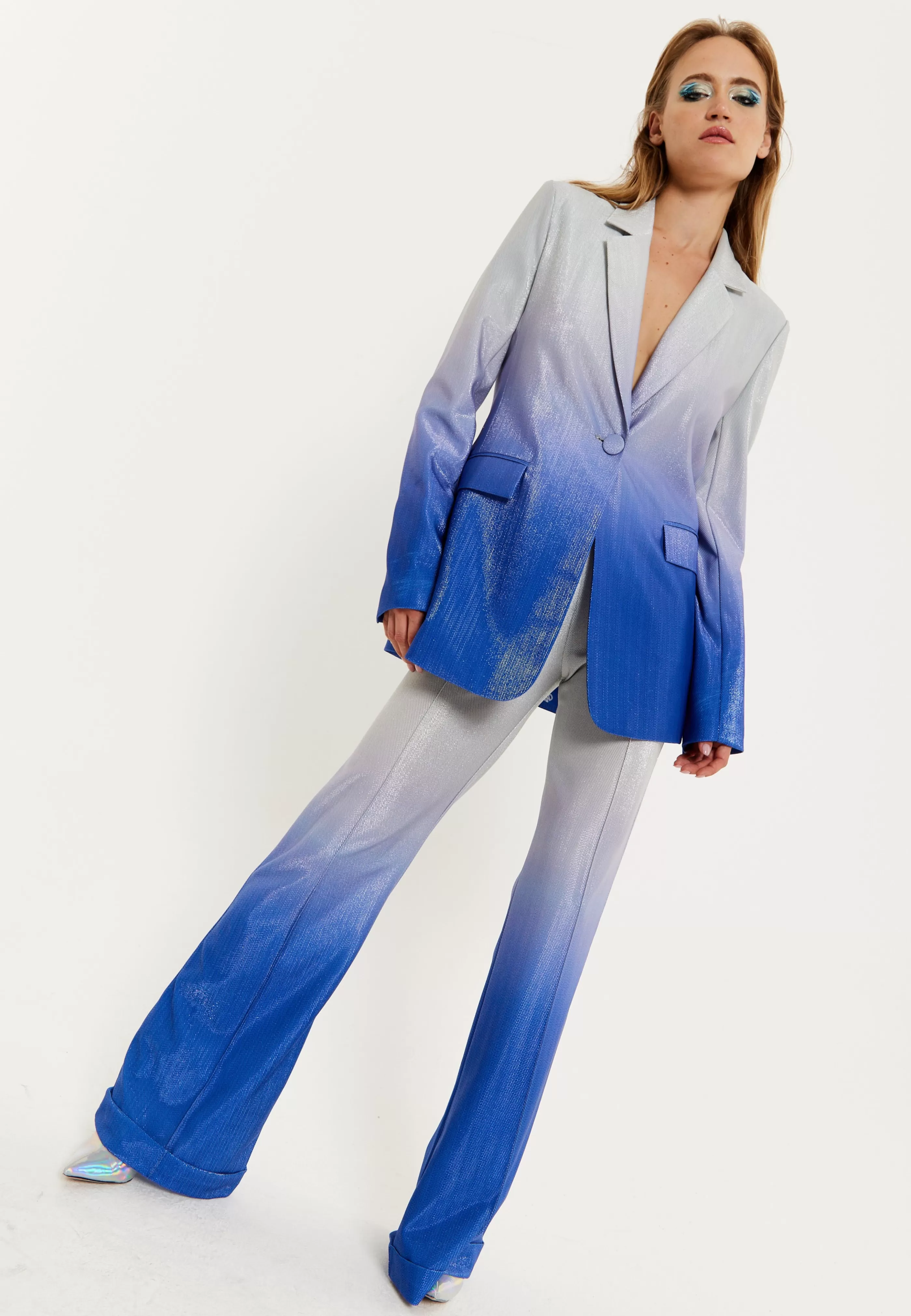 Cheap Ombre Shimmer Trousers In Blue And Silver Suits | Skirts & Trousers