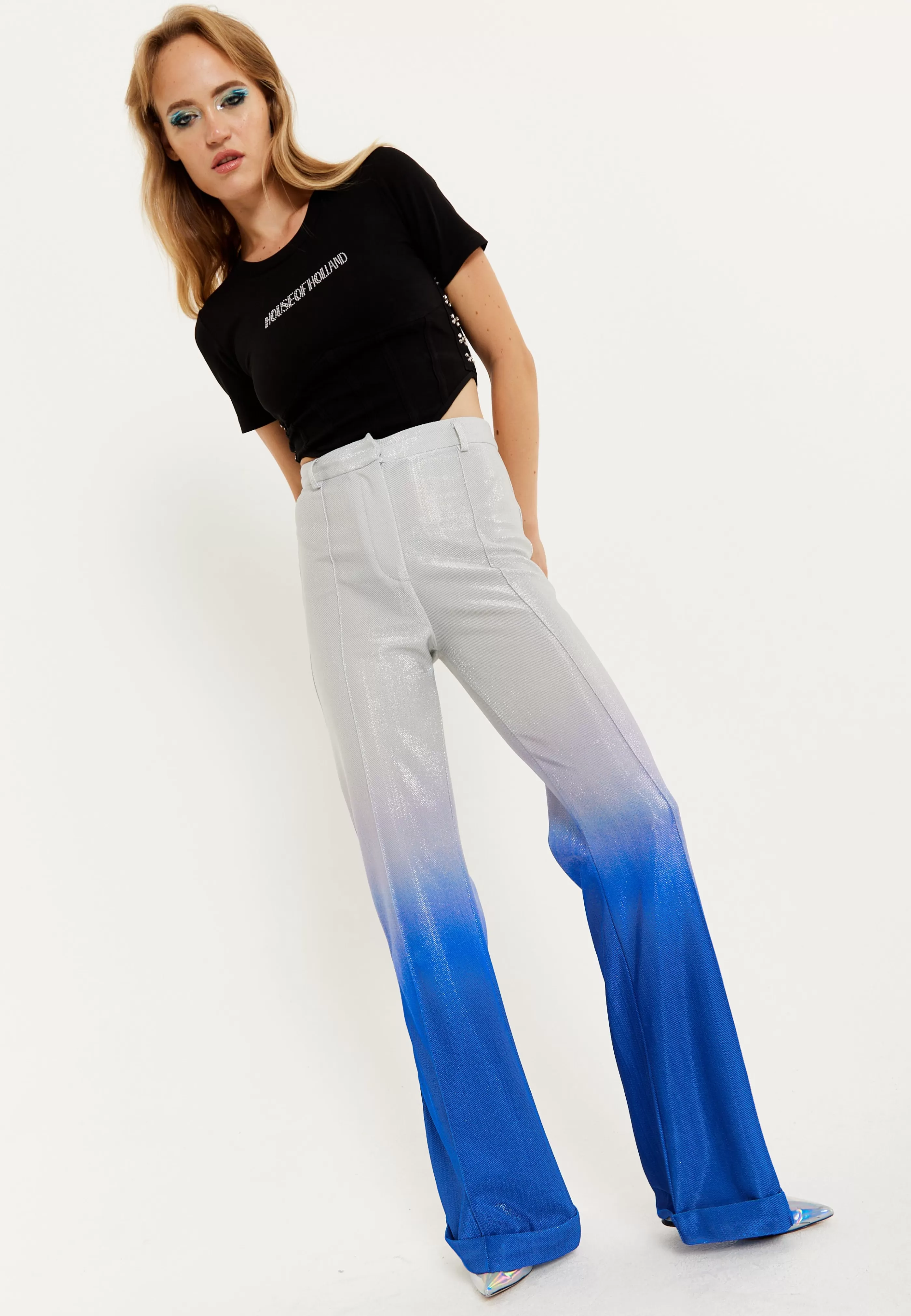 Cheap Ombre Shimmer Trousers In Blue And Silver Suits | Skirts & Trousers